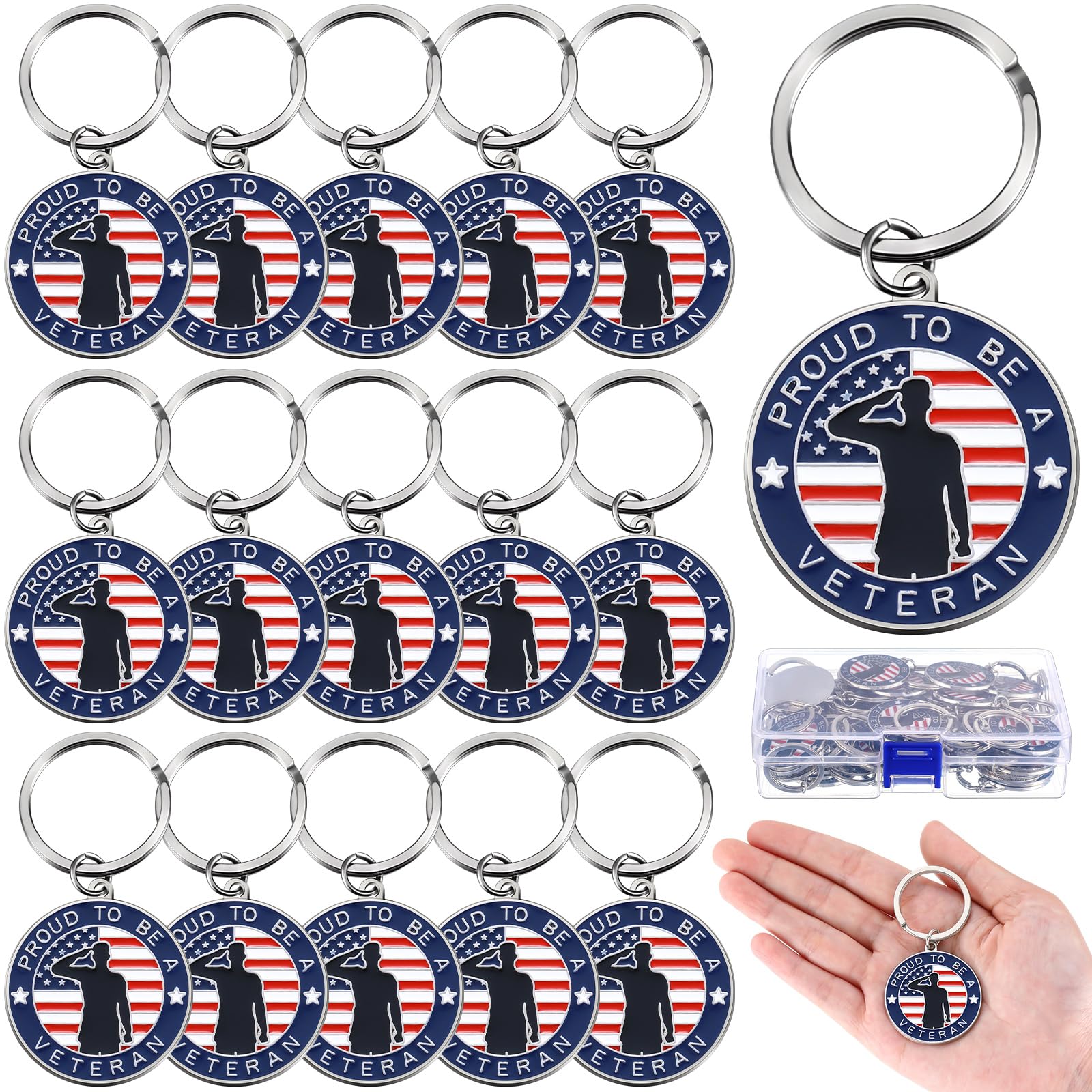 Blosssound 50 Pcs Veteran Day Keychain Bulk Memorial Day Appreciation Gift Poppy Air Force Keyring Patriotic USA Military