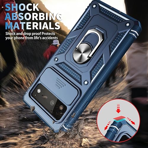 Miniatura 5 de Fetrim Funda para Google Pixel 6, Funda de teléfono con soporte de anillo de rotación para Google Pixel 6 - Azul