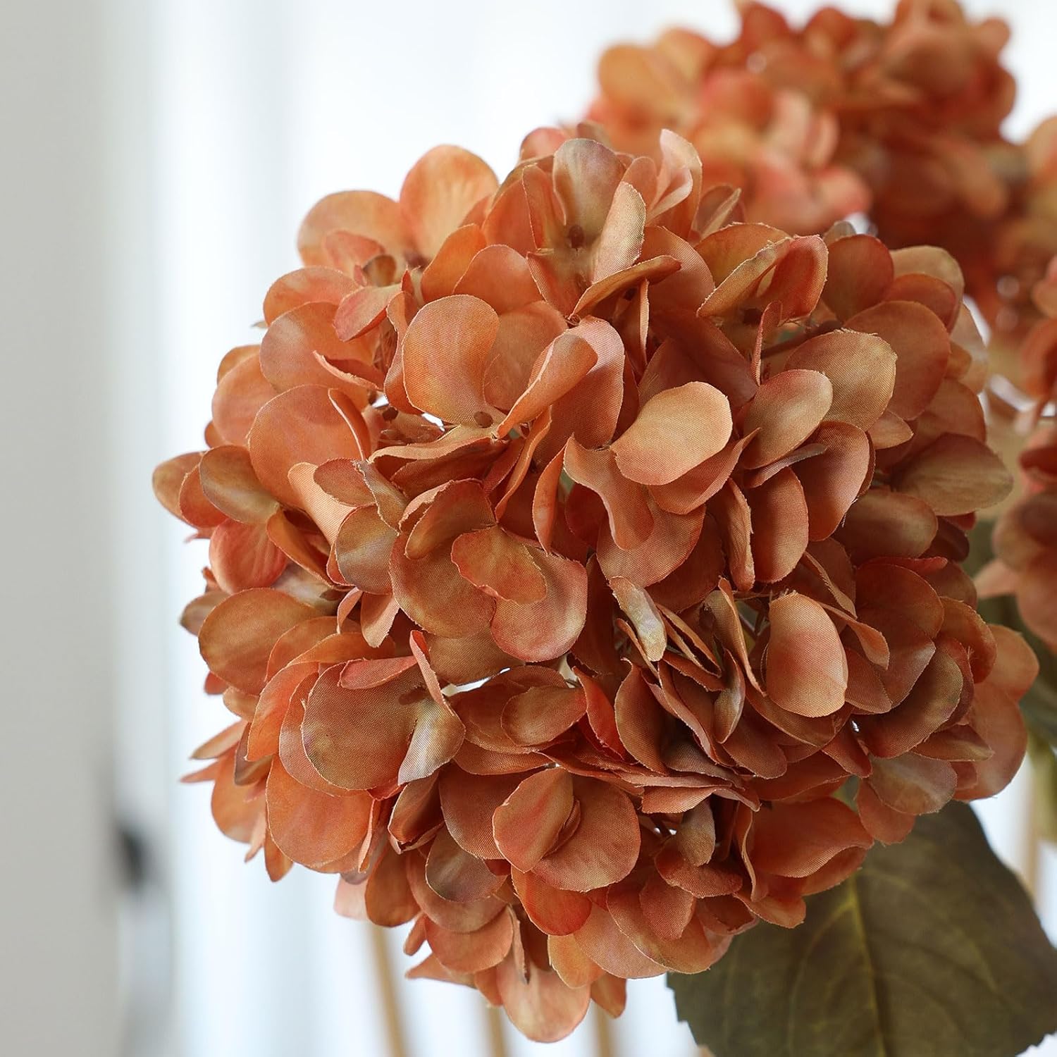 mizii 4Pcs Burnt Orange Artificial Hydrangeas Flowers Large Fake Silk Hydrangea Flower with Stems Realistic Faux Hydrangea Decorations for Wedding Table Centerpieces Vase Home Decor (Burnt Orange) - Image 4