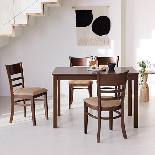 Miniatura 5 de Livinia Cabin 45.3" Mesa de comedor de madera/Mesa de cocina de madera maciza moderna rectangular pequeña de estilo granja (Nogal) Nuez,Negro