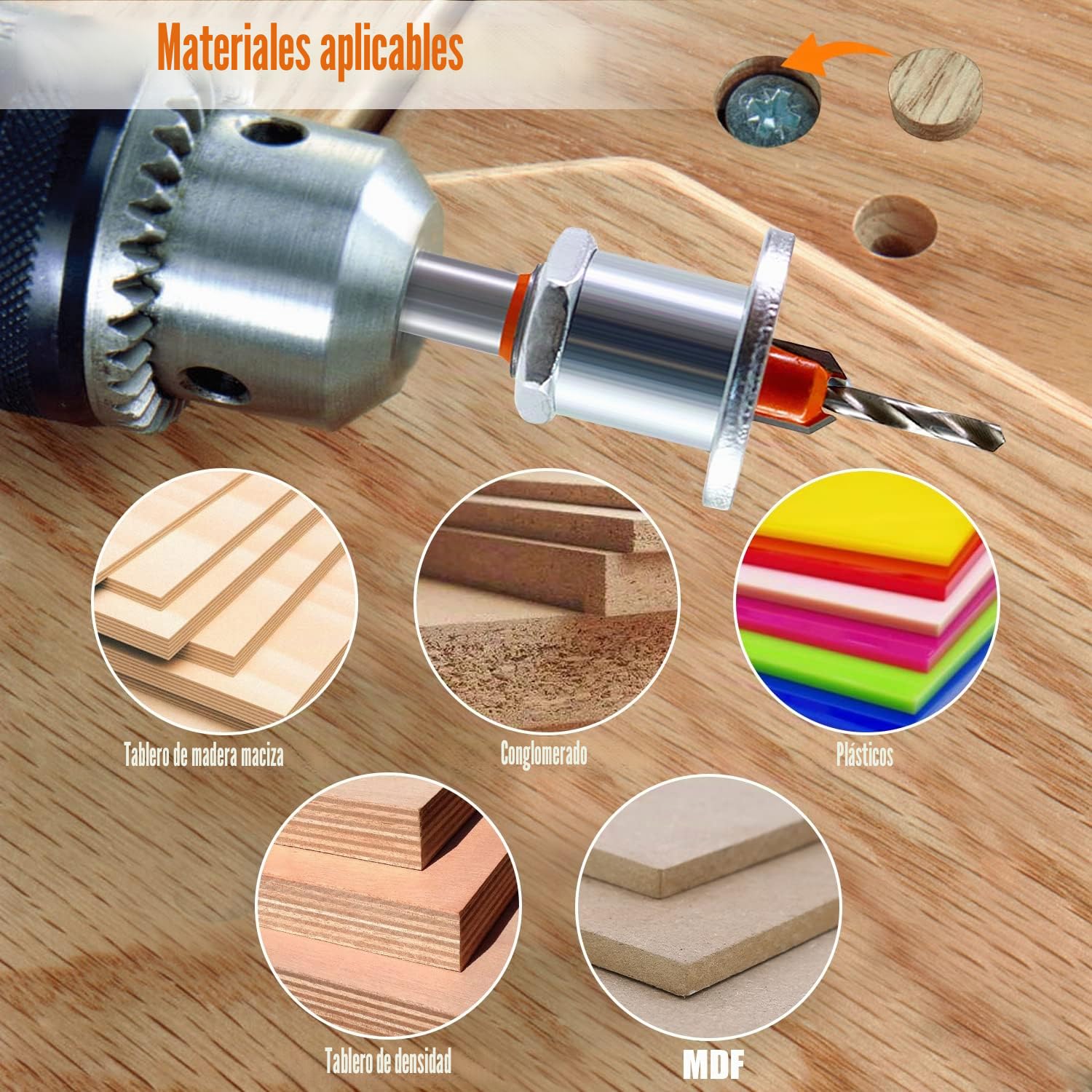 2 piezas Brocas Avellanadora Madera, Juego de Herramientas para de Carpintería 8mm, HSS Countersunk, para Taladrar Madera y Plástico, Agujeros de Perforación (Tamaño)