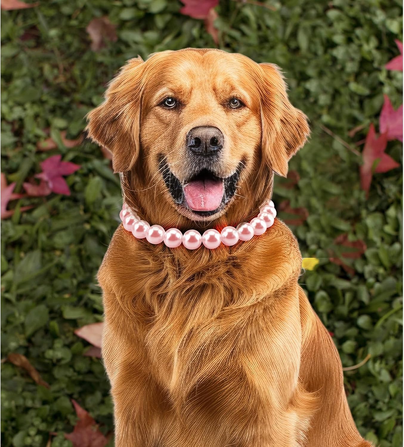 KUDES Chunky Pearl Dog Necklace (Beads 20mm),Elegant Classic Super Big Pearl Collar Necklace Accessories for Medium Large Dogs Occasions and Gatherings (Pink, 4XL(Neck Girth 22.5''-25''))