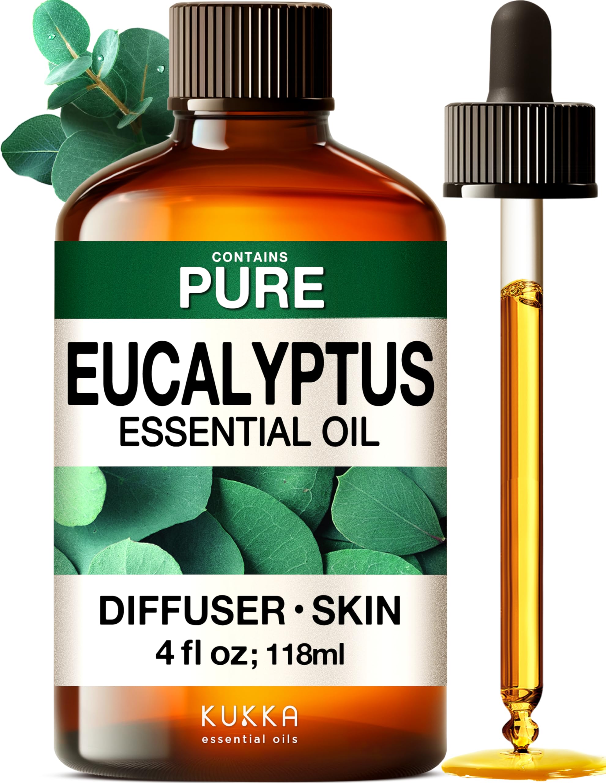 KUKKA Eucalyptus Essential Oils - 4 Fl Oz - for Hair, Skin, Diffuser, Aromatherapy & DIY Soap Making Scent