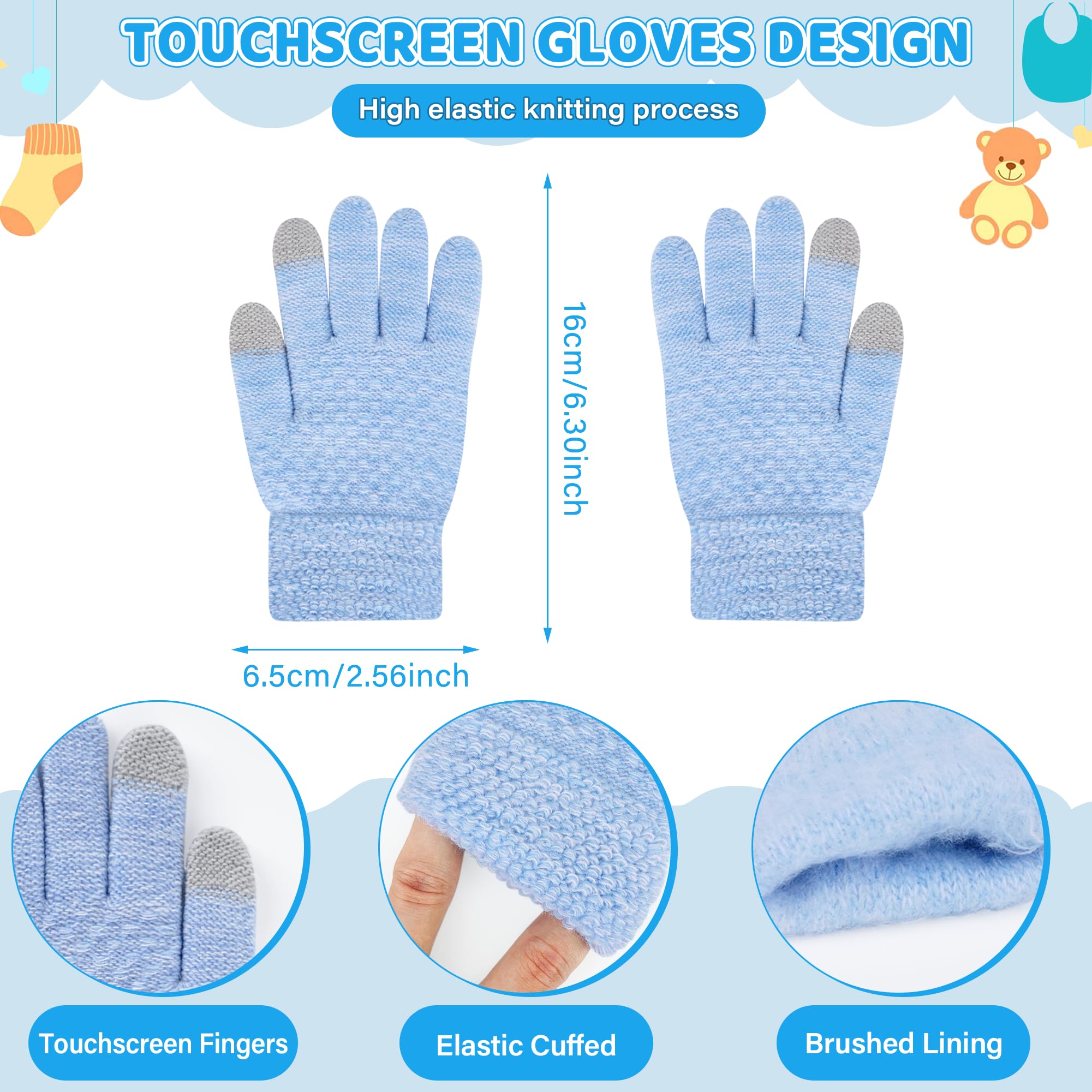ZASFOU Niños Sombrero Invierno Bufanda Guantes Pantalla Táctil Set 2 3 4 5 6 7 Años Gorro Sombreros de Punto con Pompón Braga Cuello Guante Regalos para Niñas Niño