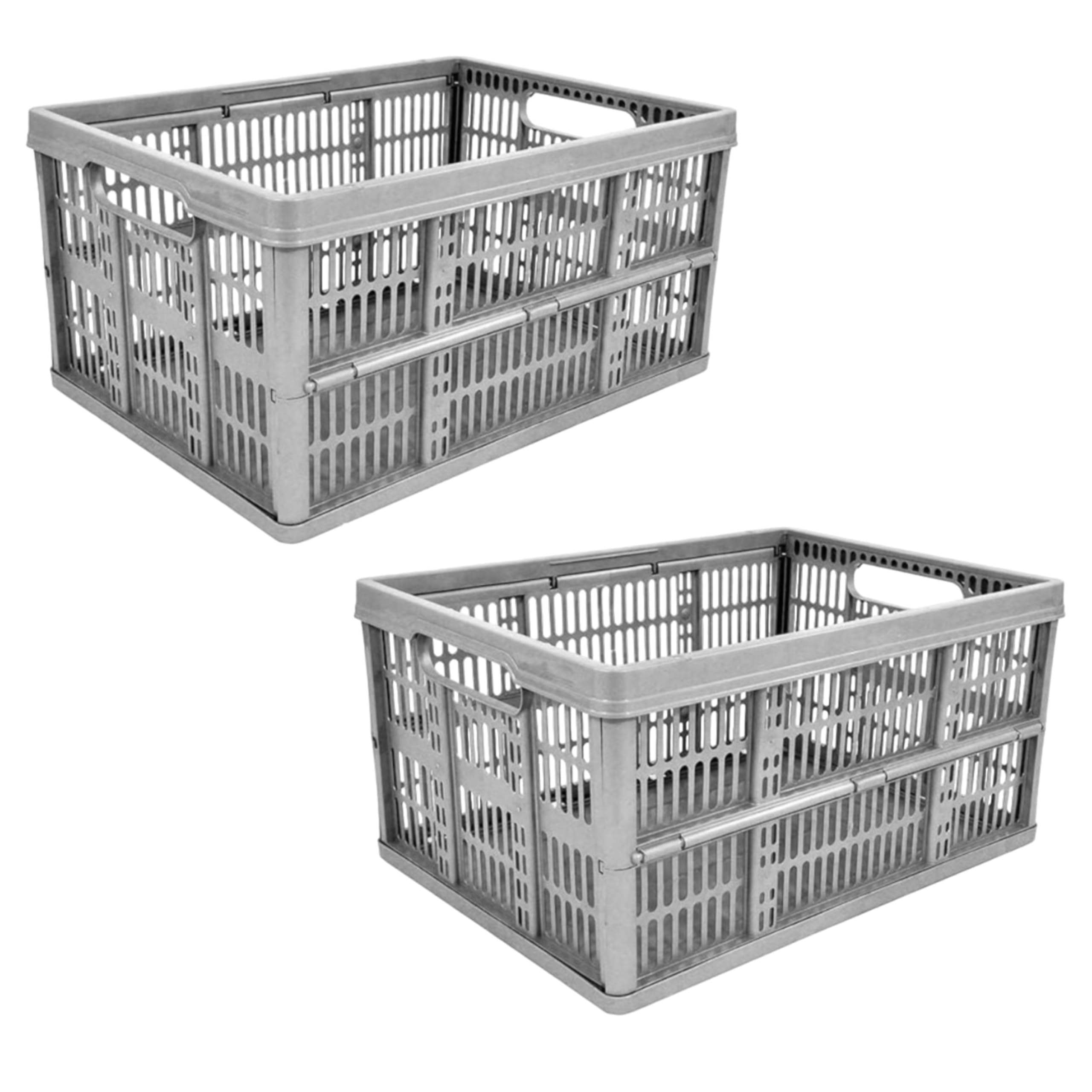 Neat. 32L Foldable Stackable Plastic Storage Crate Container – Collapsible & Portable Multi-Use Basket for Fruits, Vegetables & Books – Silver, Pack of 10 (47cm x 35cm x 23.5cm)