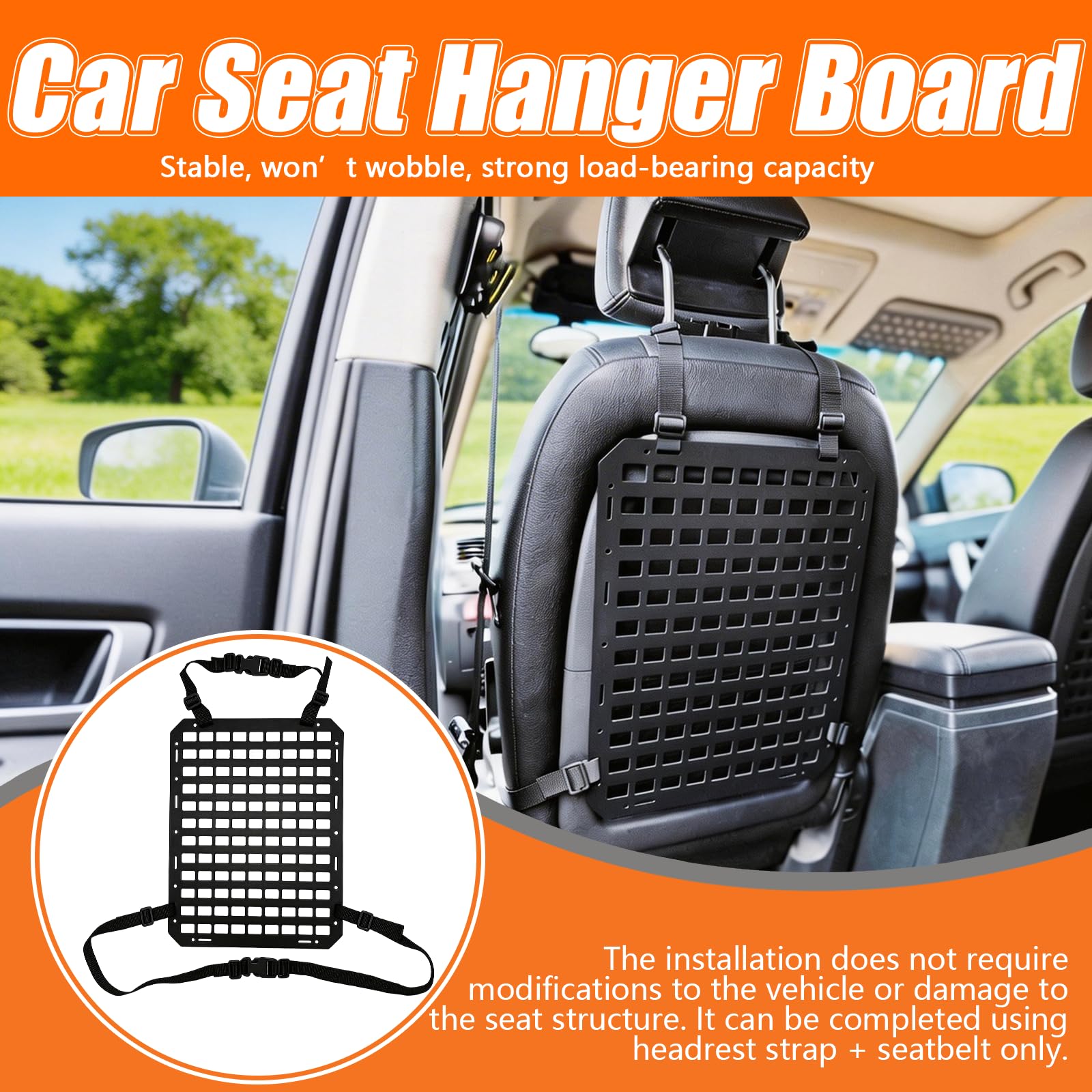 2 Pezzi Pannello Molle Organizer per Sedile Posteriore Auto, Pannelli Modulari di Stoccaggio Portaoggetti per Sedile Auto, Organizzatore Tattico per Schienale dell'Auto per Camion Pick-up SUV, Nero