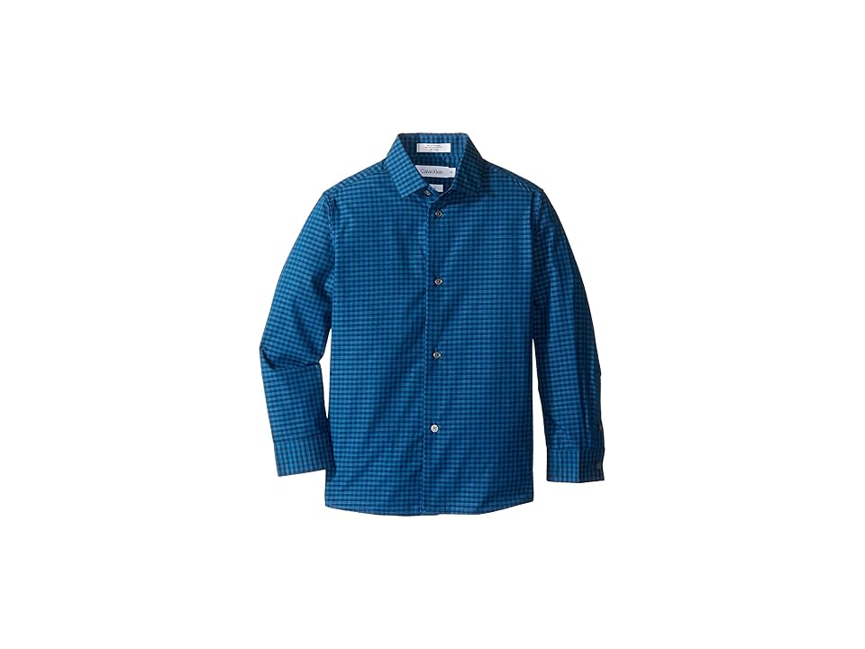 

Calvin Klein Kids Long Sleeve End on End Gingham Shirt (Little Kids) (Dark Blue) Boy's Long Sleeve Button Up