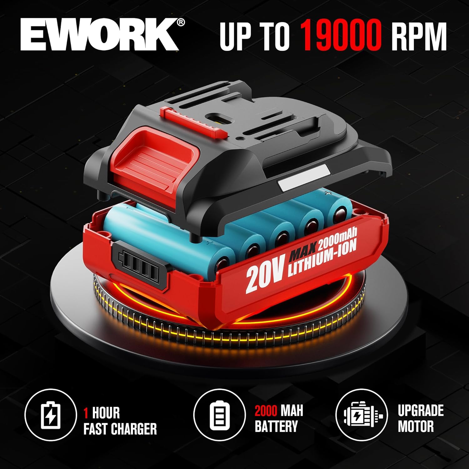 EWORK Leaf Blower Cordless 20V 130CFM & 200MPH Small Electric Leaf Blower with 2x2.0Ah Battery and Fast Charger, Mini Battery Powered Lightweight Blowers for Lawn Care, Leaves, Jobsite