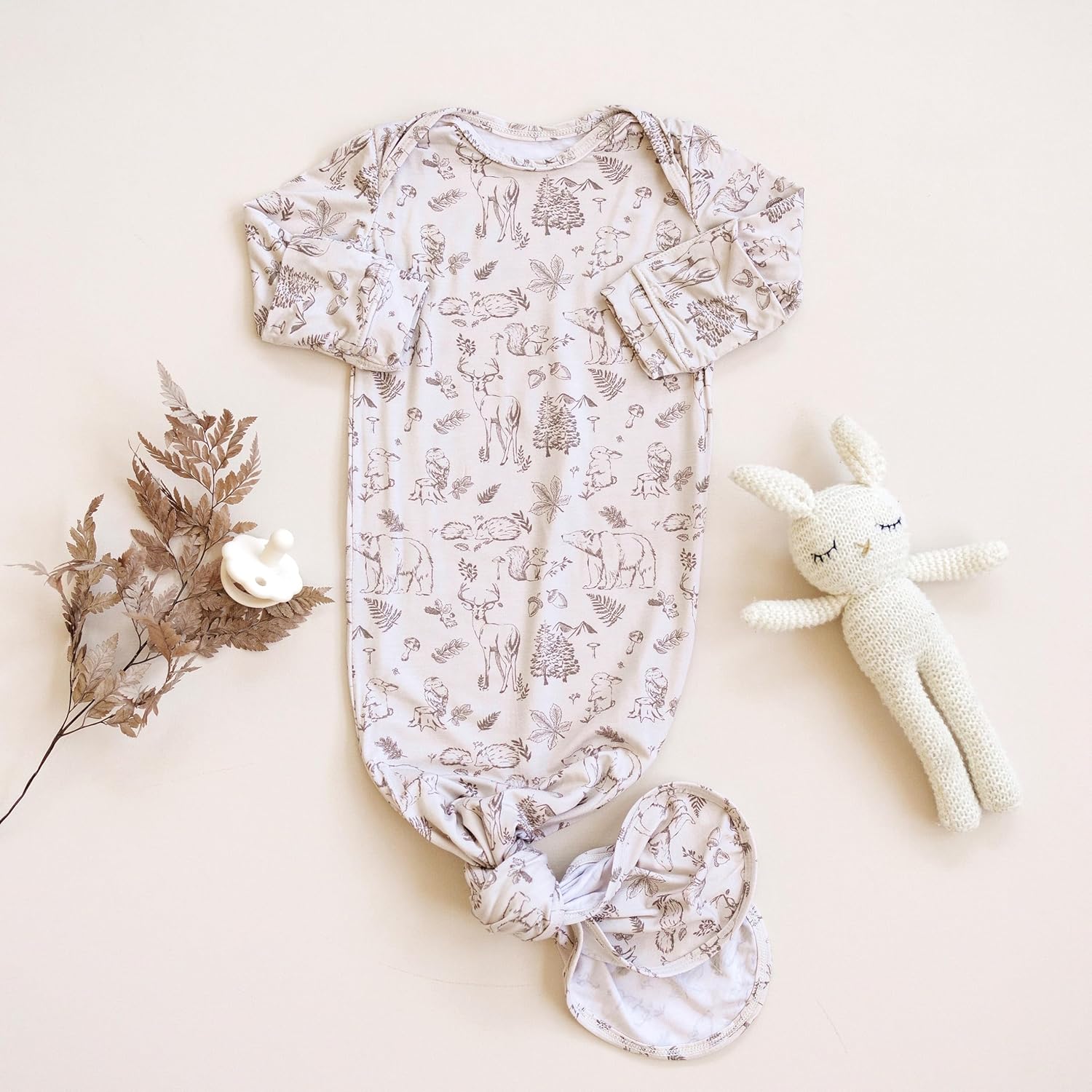 Sorrel + Fern Baby Gown – Super Soft Knotted Gown with Bottom Tie and Hand Mittens – For Baby Boys and Girls, Infant, Newborn - Image 8