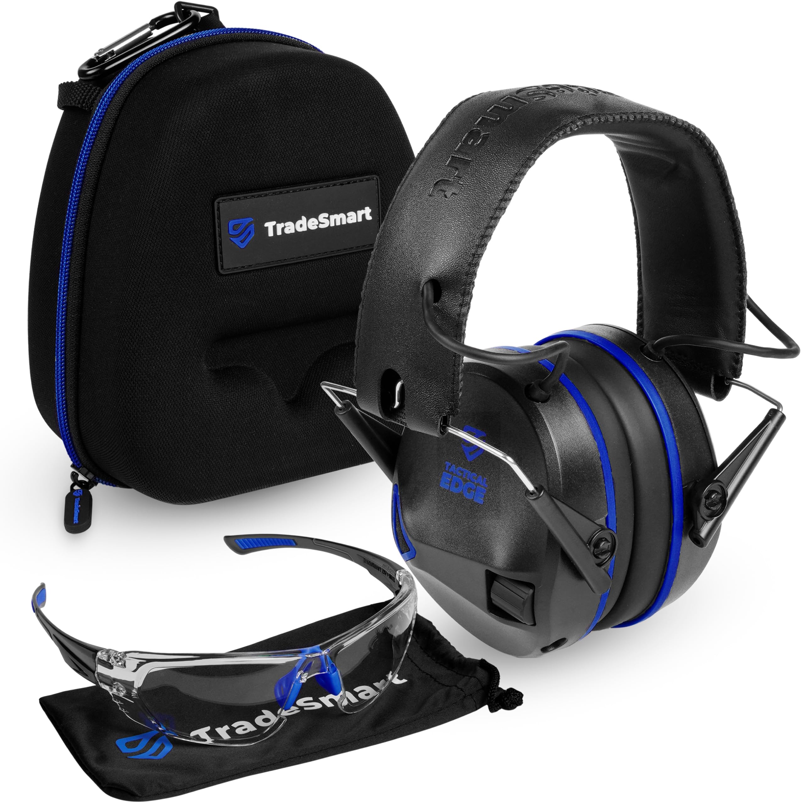 TradeSmart Complete Shooting Eye and Ear Protection: Electronic Earmuffs for Shooting, Range Glasses & Hard Carrying Case