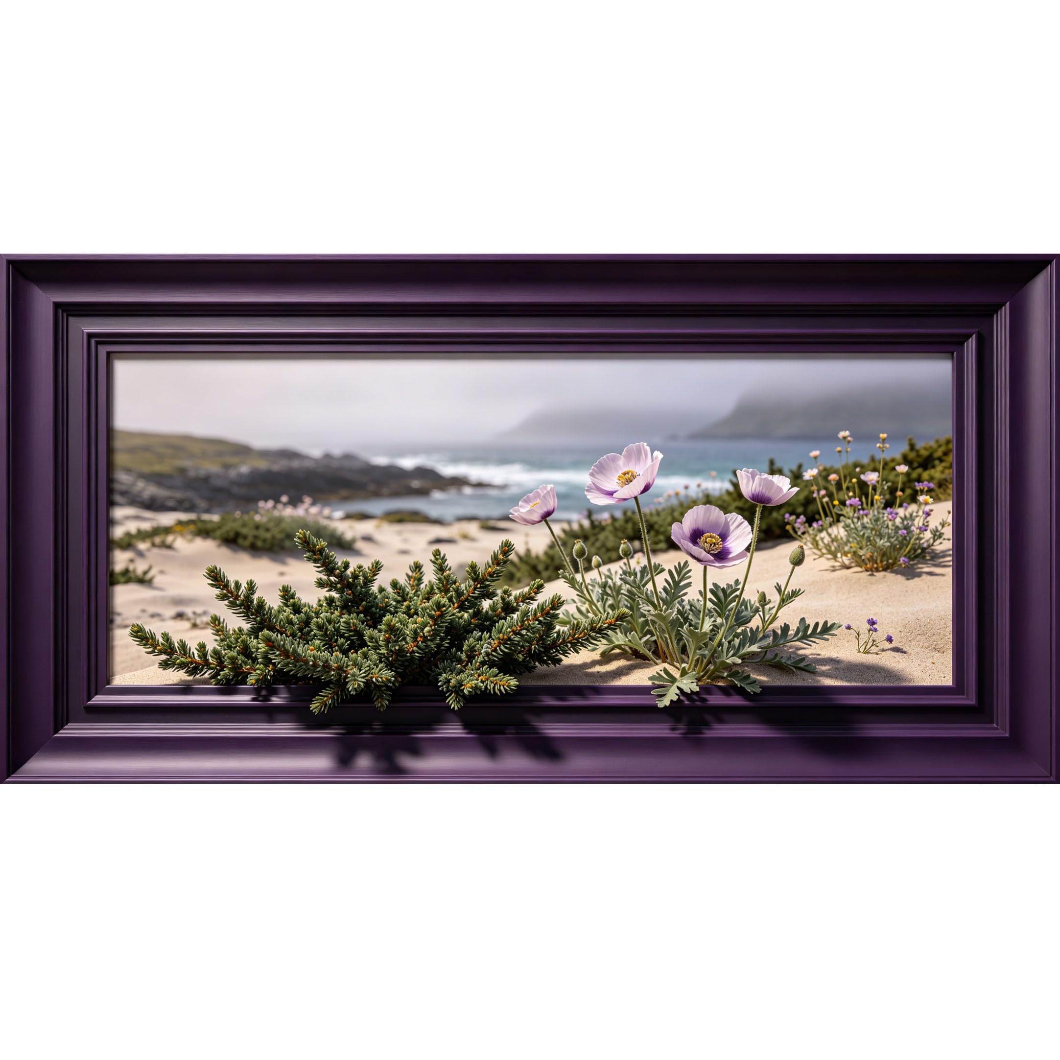 Agglomerix 3D Framed Wall Art Coastal Landscape Wildflower Sand Dune Ocean View Modern Large Size SelfAdhesive Removable Wall Decor Prints Artwork for Living Room Bedroom Office