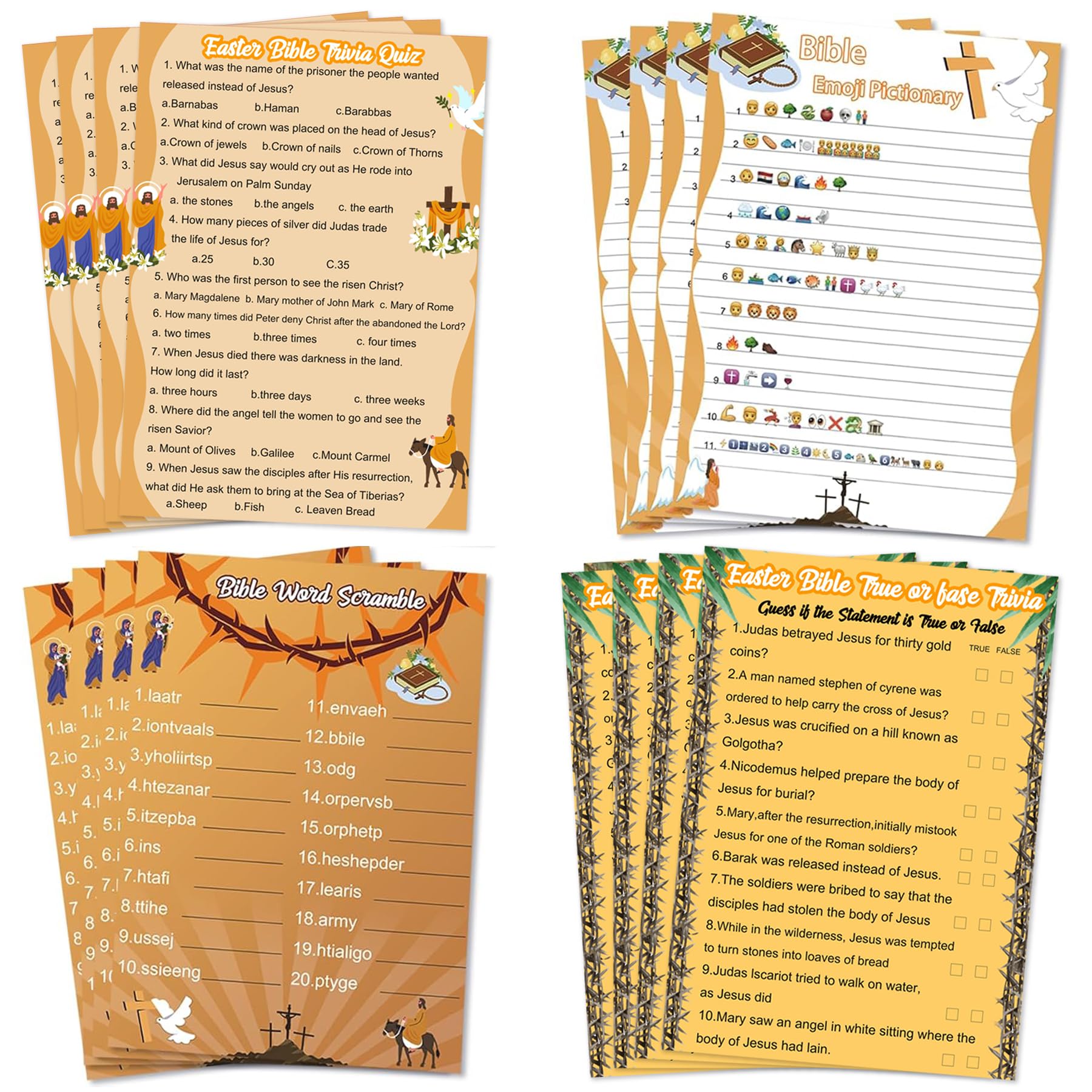 MLOLM 104 Pcs Bible Game Cards Bible Trivia Quiz Game Cards Christian Party Game for Adults and Family Religious Activities Games for Vacation Bible School Sunday Church Easter Favors Supplies Jesus