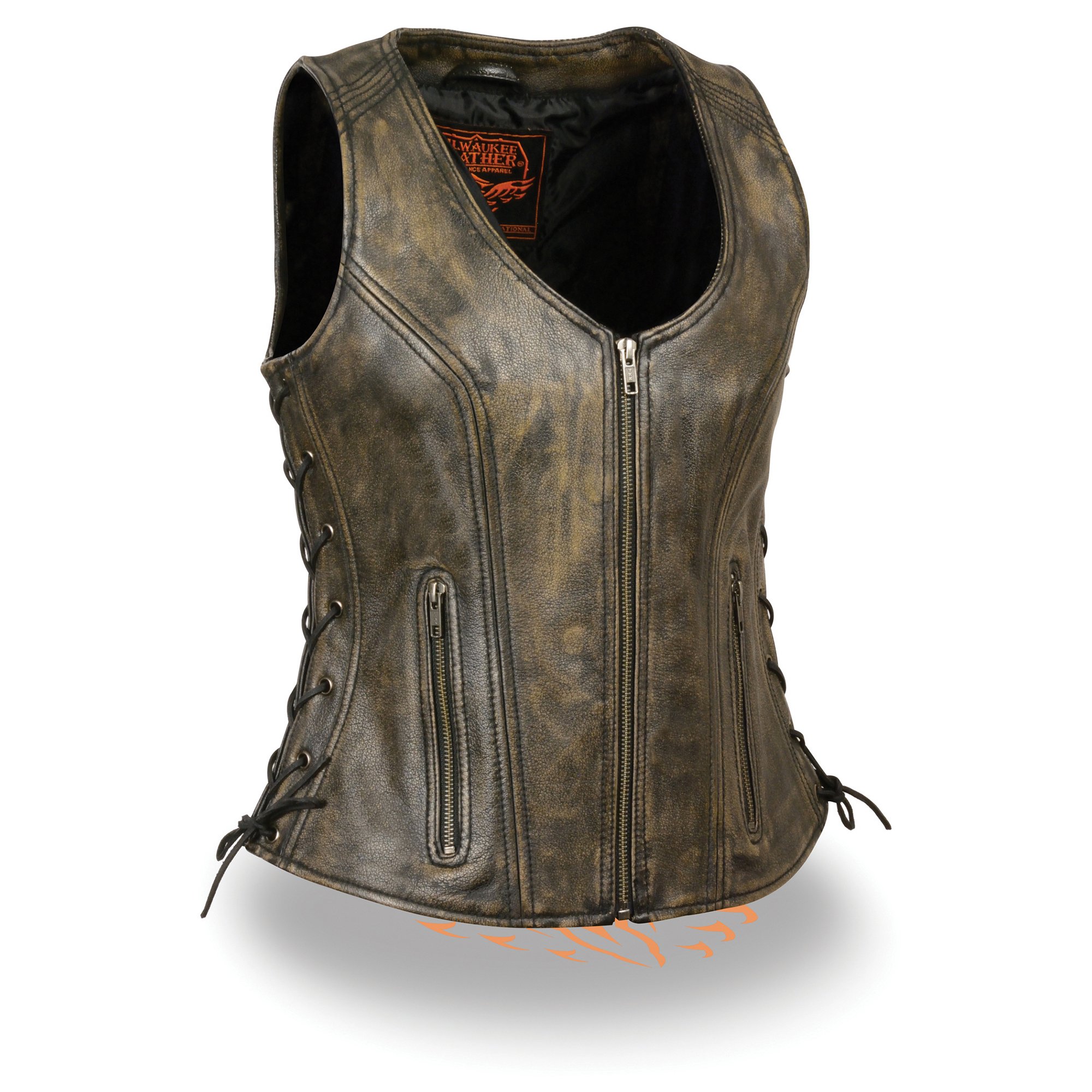 Milwaukee Leather Women's V-Neck Leather Motorcycle Biker Vest Plain Side & Side Lace Black, Brown, Grey