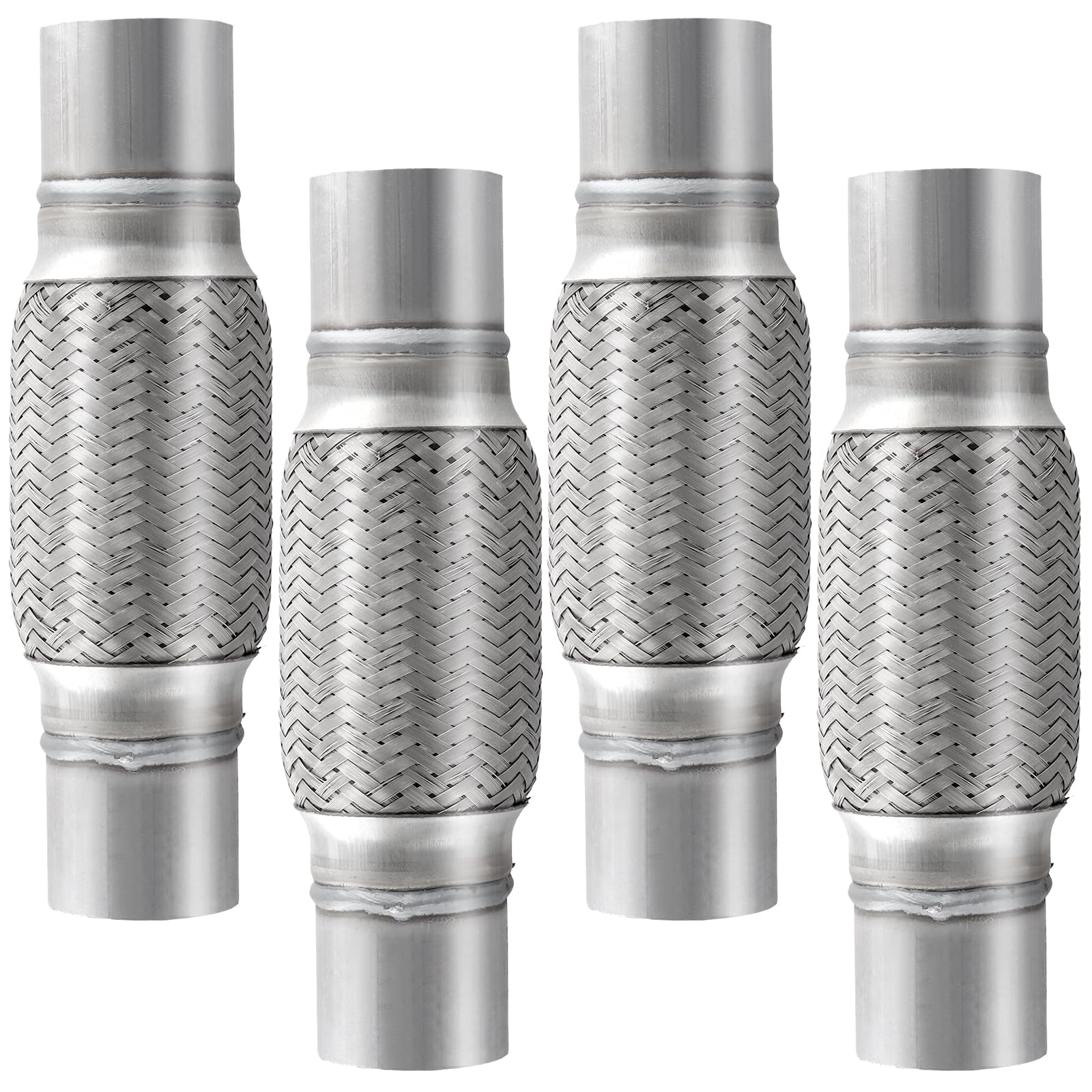 HOIGON 4PCS 2x6x10 Inch Exhaust Flex Pipe, Stainless Steel Double Braid Pipe, Heavy Duty Flex Pipe Exhaust for Commercial and Agricultural Vehicles