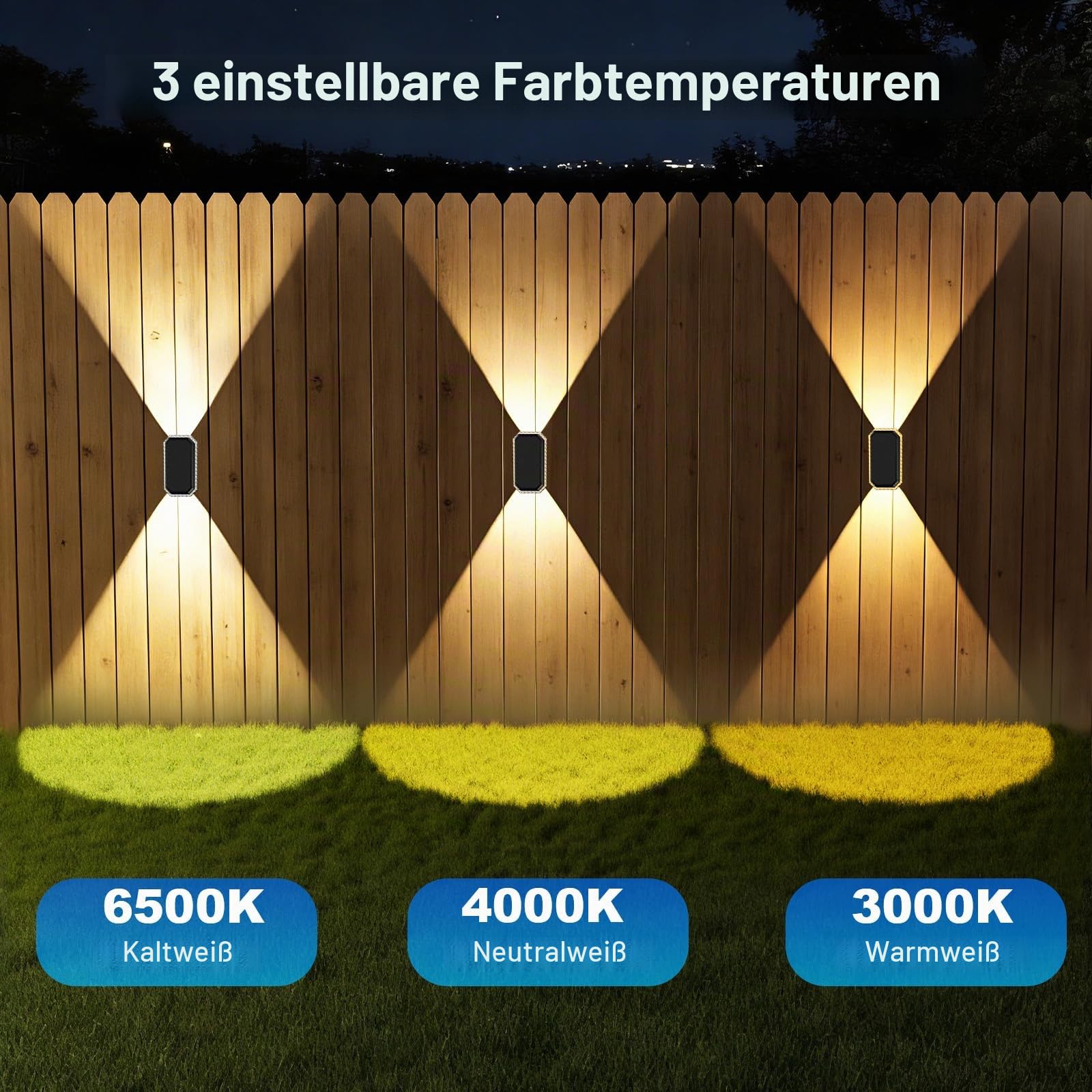 Solar Wandleuchte Aussen, 3 Farbtemperatur Solarlampen für Außen IP65 Wasserdicht Solar Aussenleuchte 1200mAH Akku Wandleuchte, Solarleuchten für Aussen Garten, Zaun, Balkon Deko (8 Stück)