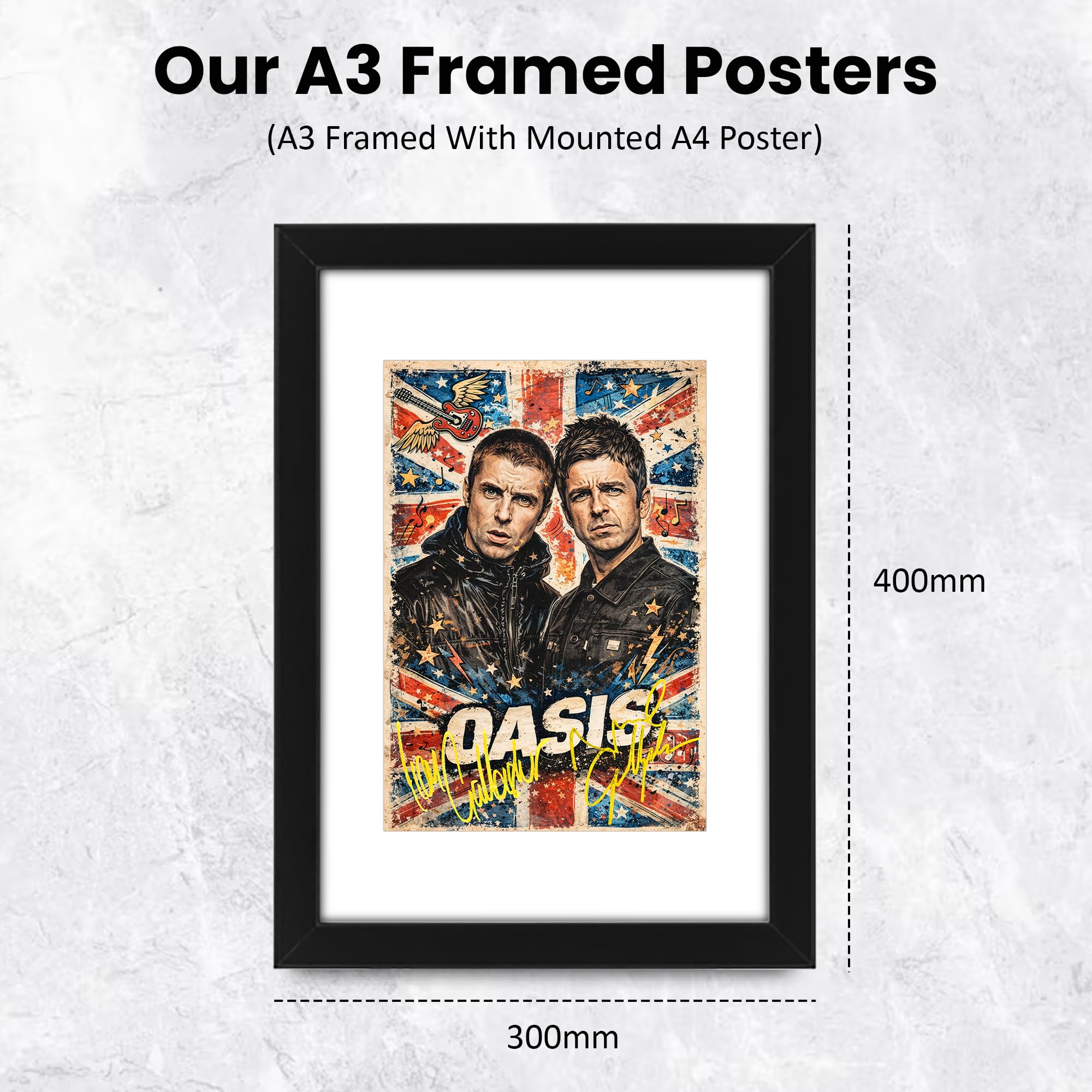 AllStarMedia Posterdruck "Tribute to Oasis" – Live '25 Reunion Tribute | Fan Art Geschenk | Musik Wandkunst | A3 gerahmt mit Passepartout