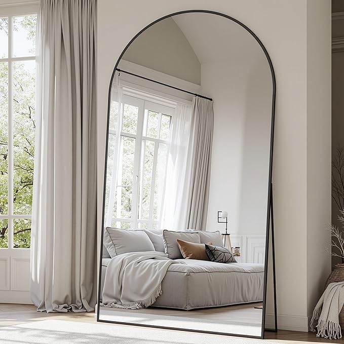 Suidia Arched Full Length Mirror, 81"x41" Floor Mirror Freestanding, Floor Standing Full Body Mirror with Stand for Bedroom, Hanging Mounted for Living Room Cloakroom, Black