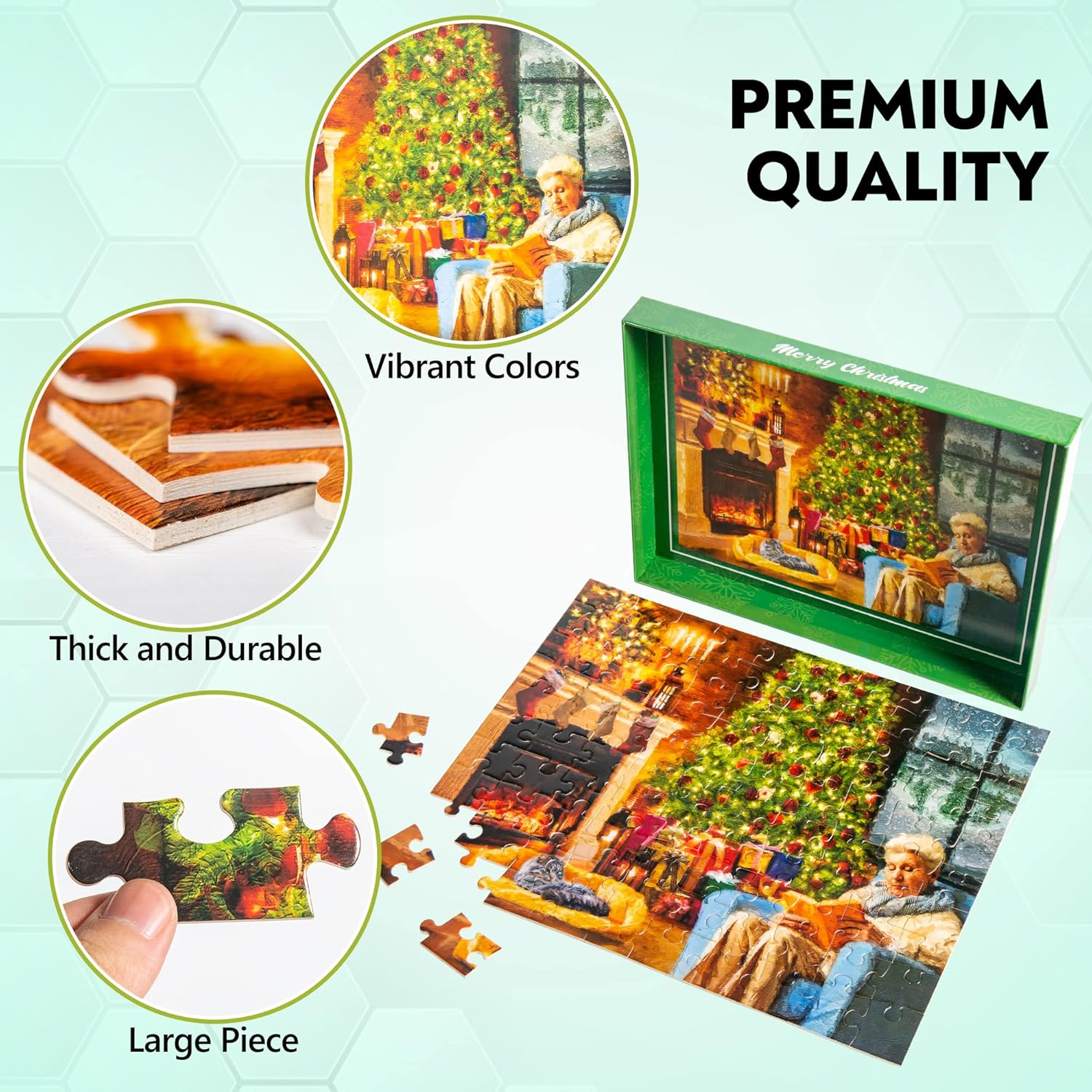 Assistex Large Piece Jigsaw Puzzle for Seniors with Dementia with Conversation Prompts, Large Piece Memory Game for Adults, Elderly, and Dementia Patients – Christmas Puzzle, 100 pcs