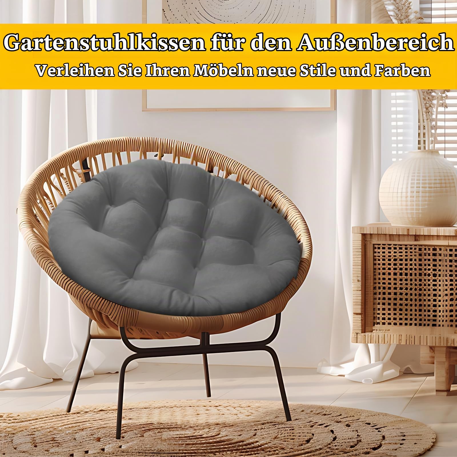 Baoblaze Gartenstuhl Kissen, 60 cm Rundes Sitzkissen, Gemütliches Stuhlauflage, Abnehmbar Sitzkissen Outdoor/Indoor, Stuhlauflagen für Schlafzimmer, Familienzimmer, Kissen für Hängesessel, Dunkelgrau