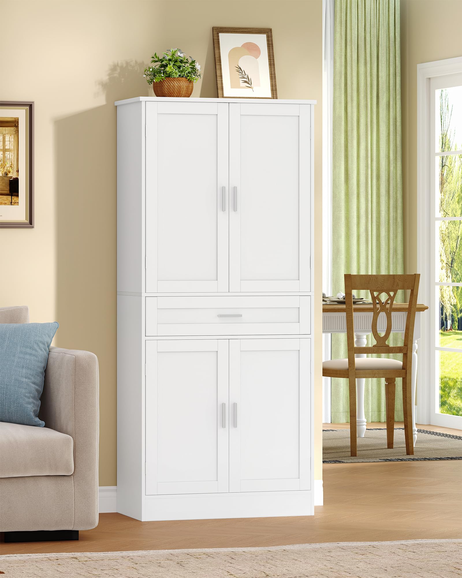 Hzuaneri Credenza Cucina, Mobile Alto da Cucina, 4 Ante, 1 Ampio Cassetto Grande, Scaffale Portaoggetti Dietro la Porta, 40 x 80 x 180 cm, Moderno, Cucinas, Soggiorno, Bianco PT21003X