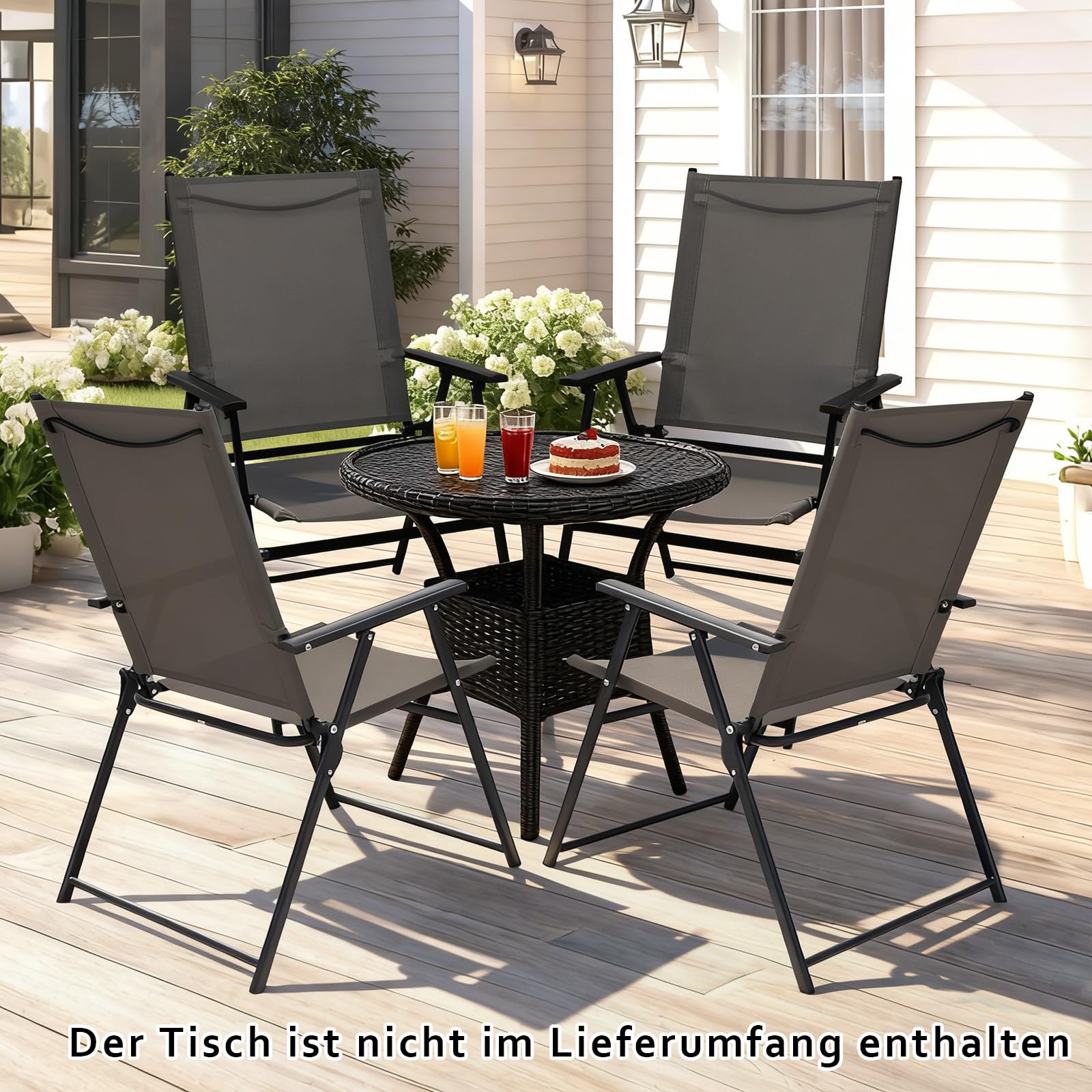 YLGJ&TIDY Gartenstühle 2er Set, Klappbar, Gartenstuhl Hochlehner, Wetterfest, Stahlrahmen, Terrassenstühle, Gartenstuhl 150 kg Belastbar, Grau