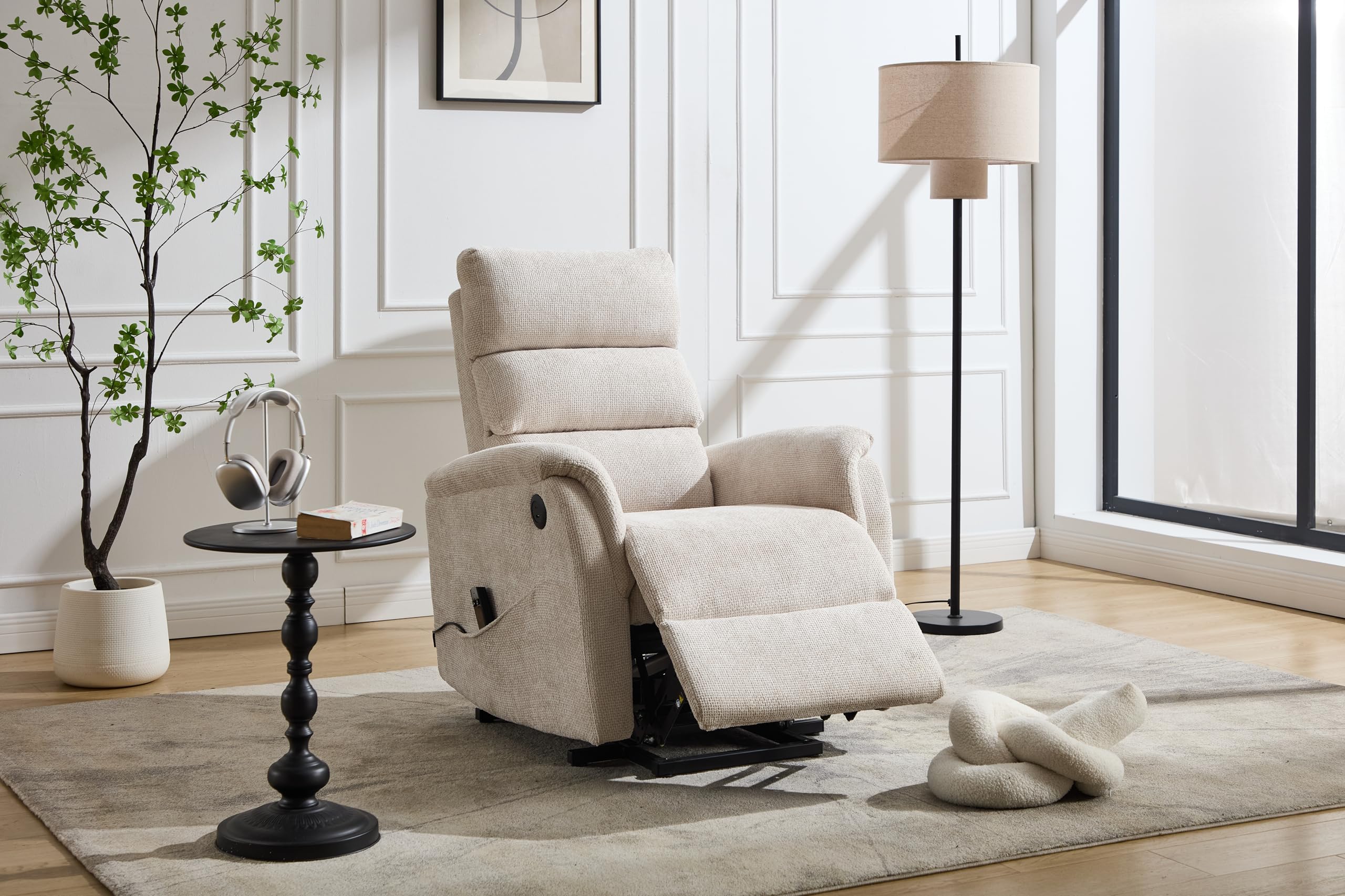 ASTAN HOGAR Sillón Relax con Función Auto-Ayuda (Levanta Personas) y reclinación eléctrica. Conexión USB/USB-C, Tapizado en Chenilla, Modelo Nido AH-AR30700BG