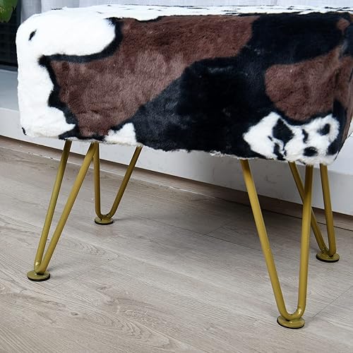 Miniatura 47 de Banco otomano rectangular largo de vaca de piel sintética para entrada, reposapiés suave y peludo, 46 x 16 x 17 pulgadas, banco de asiento