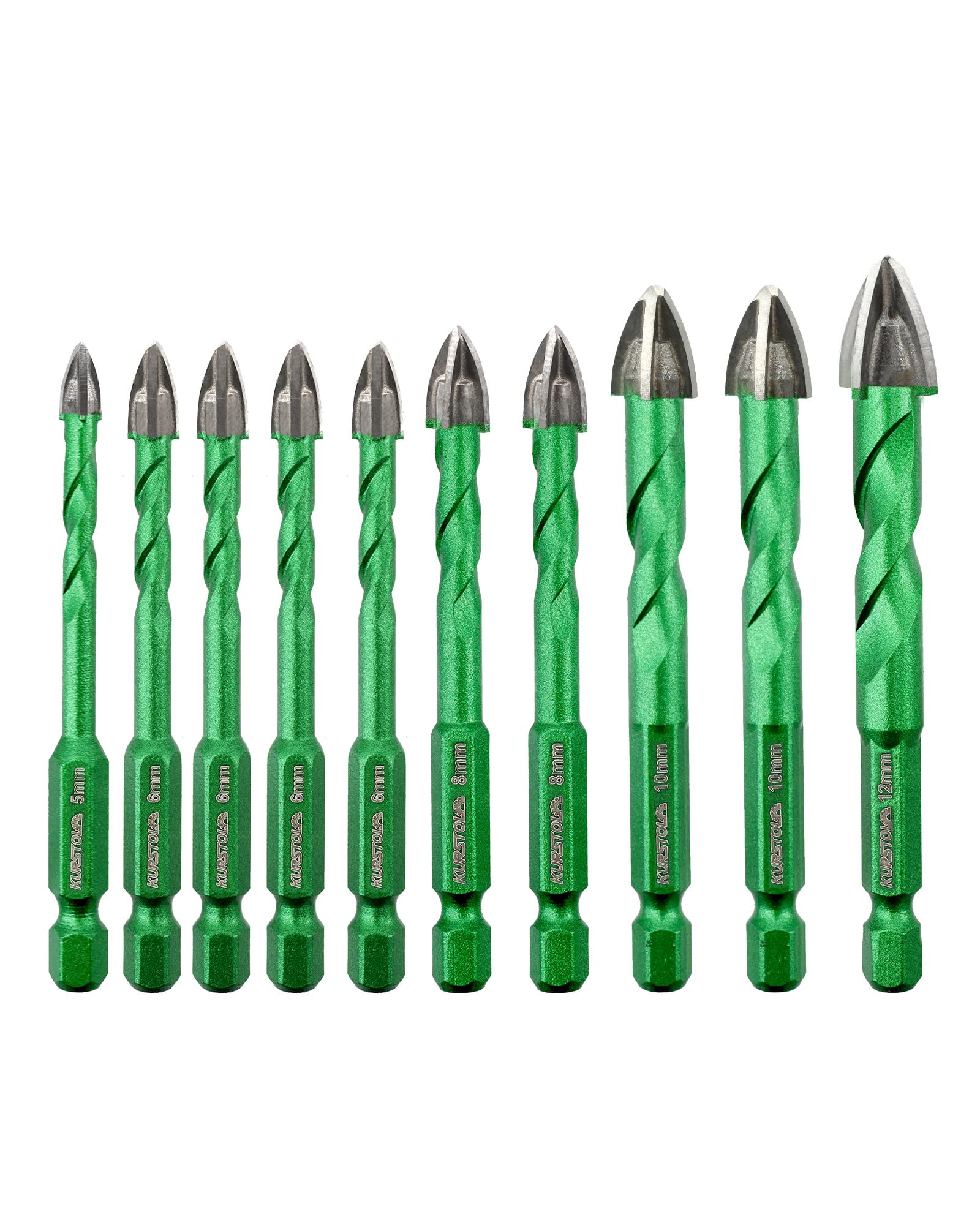 Masonry Drill Bits Set 10PCS - KURSTOL 5/6 * 4/8 * 2/10 * 2/12mm Concrete Drill Bit for Wood Plastic Masonry Brick Glass Tile Marble