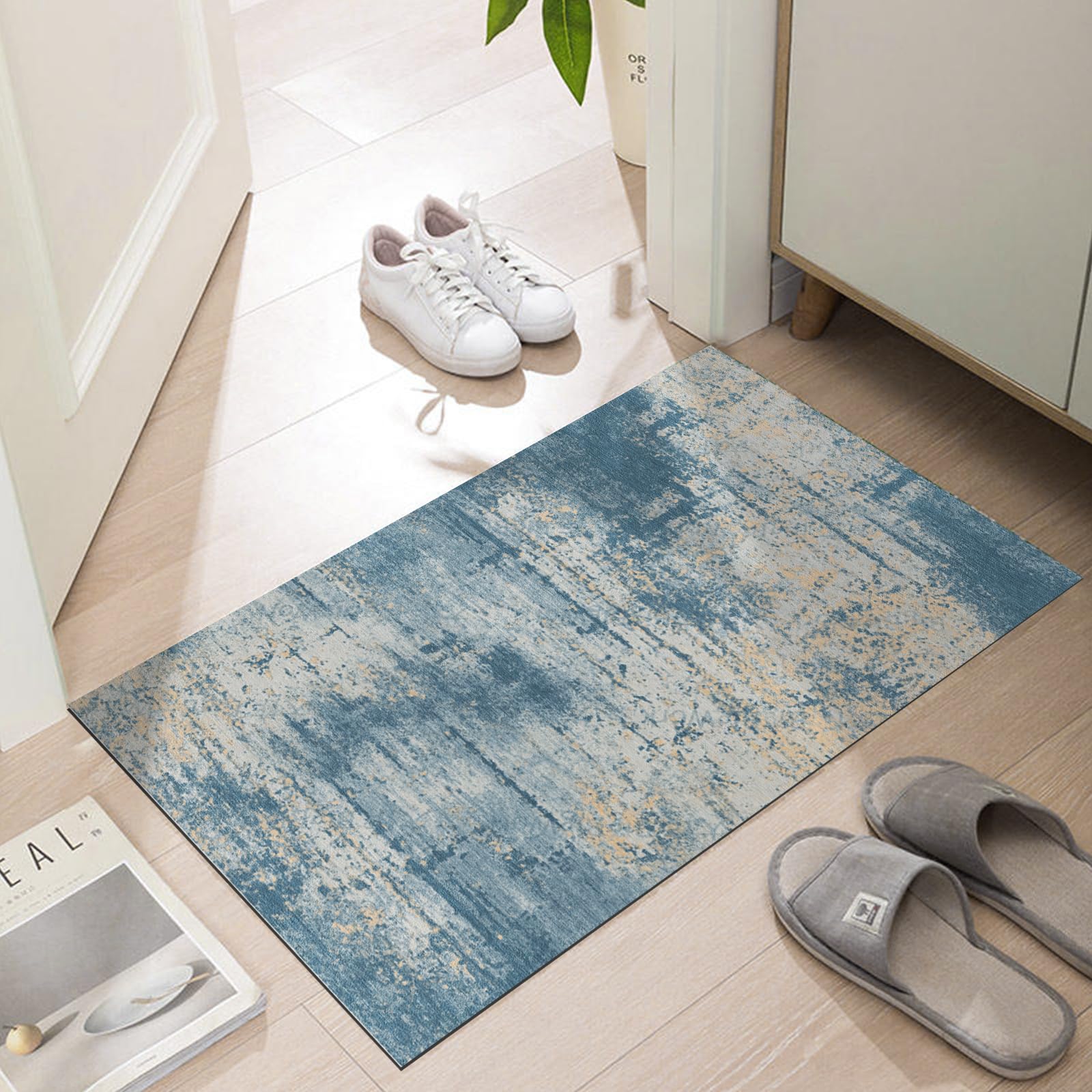 Thin Door Mats for Inside Entry?1/10 Front Door Mats for Entrance?Indoor?Outdoor?Bathroom?Garage and Garden?Absorbent Non-Slip Low Profile Easy Clean Rubber Floor Mat 30'' x 17'' Distressed