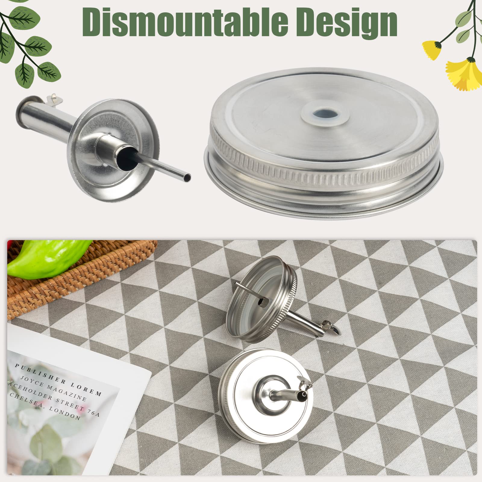 2 Couvercles Verseurs Pour Pots Mason - Acier Inoxydable, Ouverture Automatique - Pour Huile, Vinaigre, Sauces (bouchon Standard)