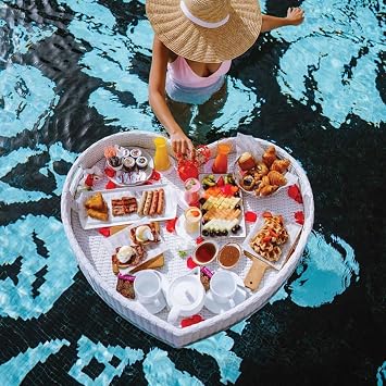 Floating Tray for Pool,Heart Shaped Floating Breakfast Tray Pool on The Water,Floating Serving Tray Table and Bar,Swimming Pool Floats for Adults Spas & Pool Parties,Serving Drinks Brunch Food