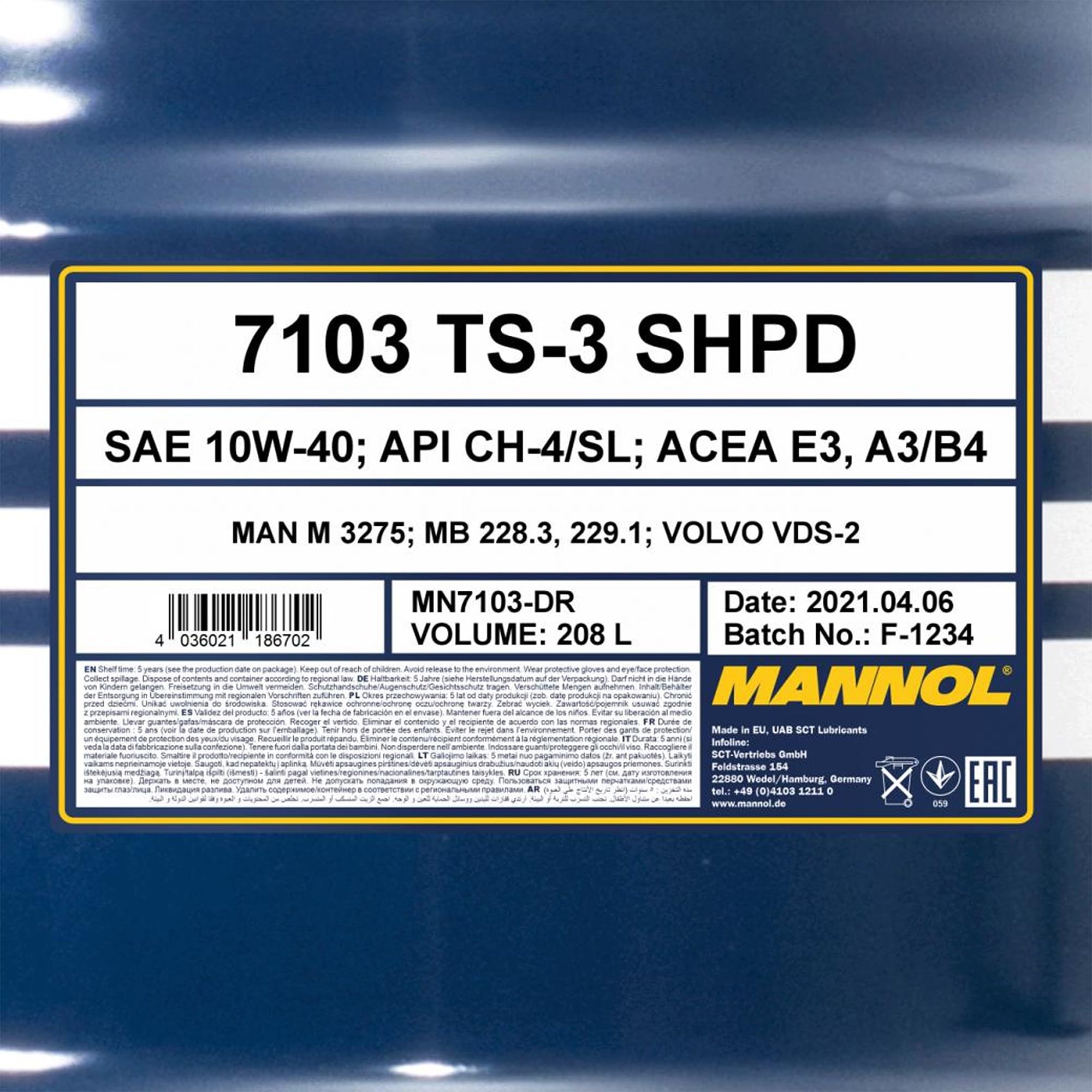 MANNOL Aceite de motor 10W-40 TS-3 aceite parcialmente sintético ACEA E7 ACEA A3/B4 API CH-4 API SL SHPD 208L Compatible con MERCEDES-BENZ Clase C T-modell S204 Clase E T-modell S212, MITSUBISHI