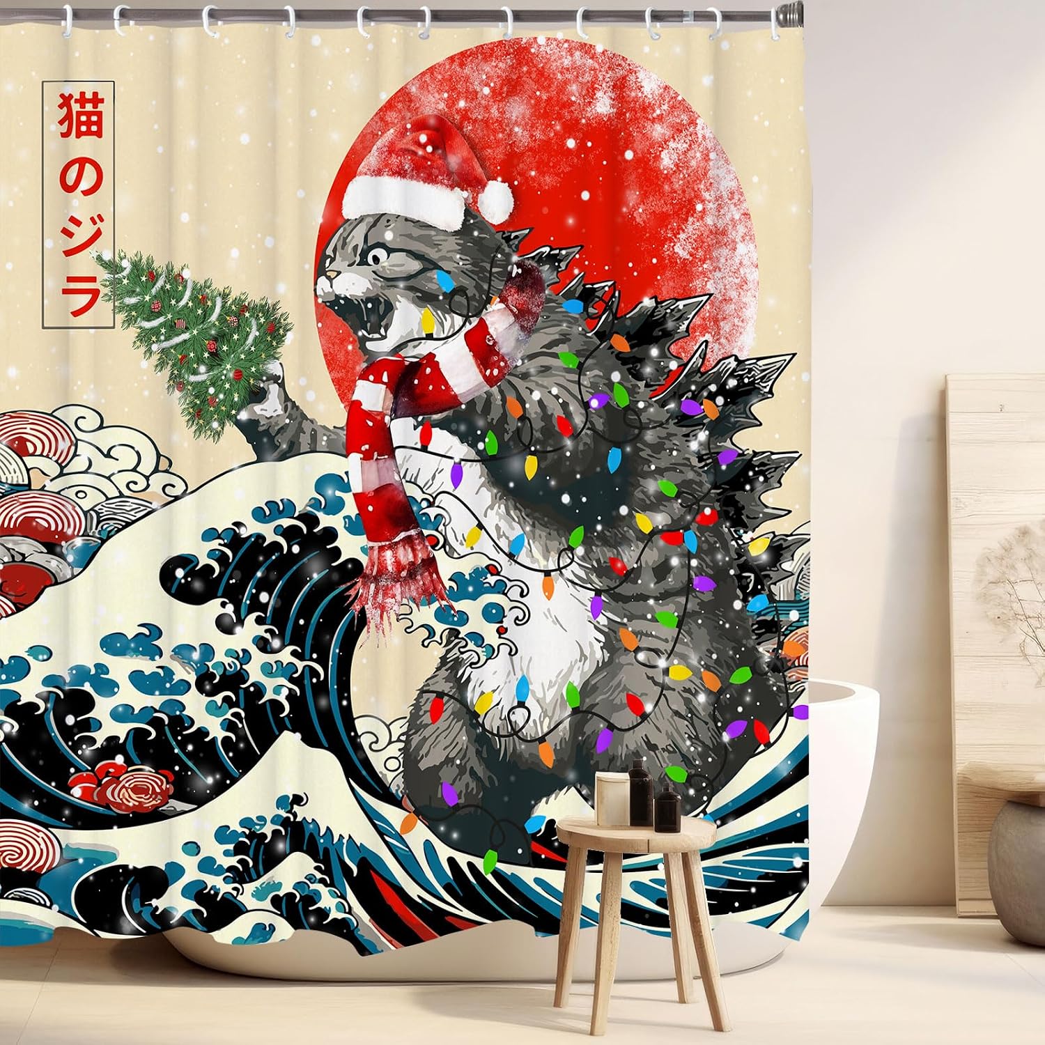 Christmas Funny Cat Shower Curtain, 72x72inch image 3