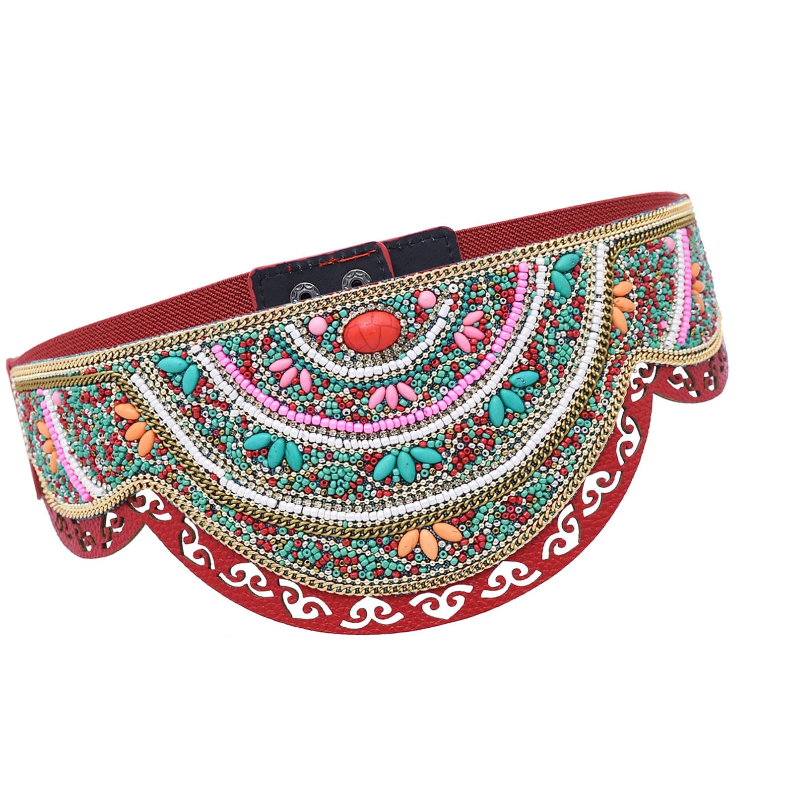 Buxuaaaa Handwoven Bead Belt Women ' s Waist Accessory with Adjustable Tie Beach Vacation Essential Beaded Belt Festival Accessory