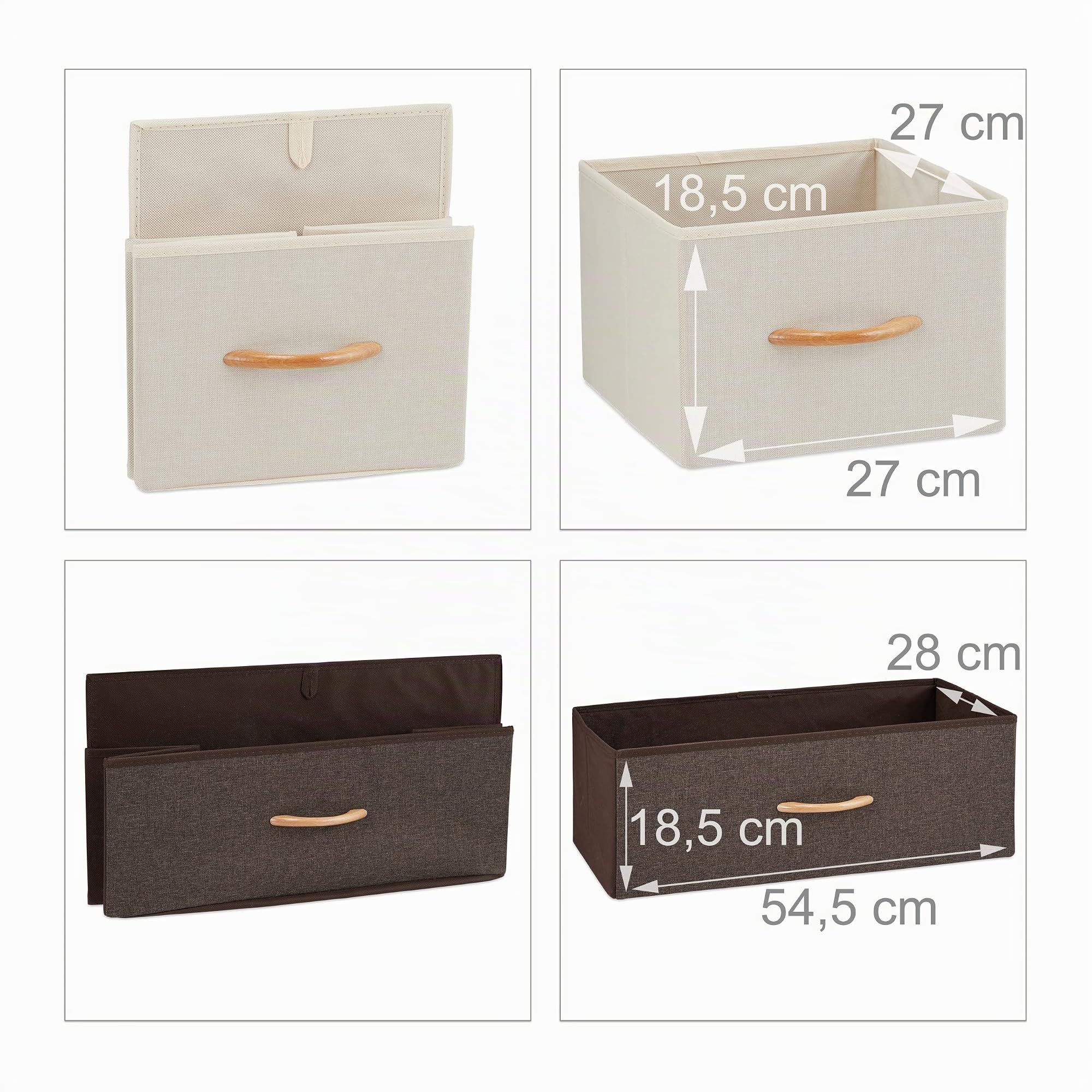 Relaxdays Mobiletto con Cassetti, 5 Tiretti Pieghevoli in Tessuto, Ripiano, HLP 100 x 58 x 31,5 cm, Marrone
