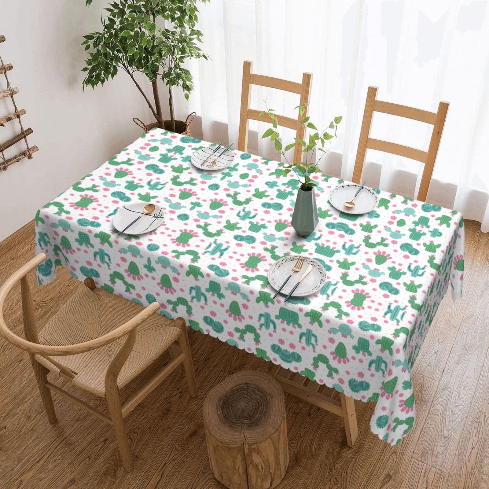 HLSBSSL Cute Cactus Seamless Illustration Patterned square lace tablecloth, wrinkle-resistant and durable, suitable for dining tables, parties, etc.
