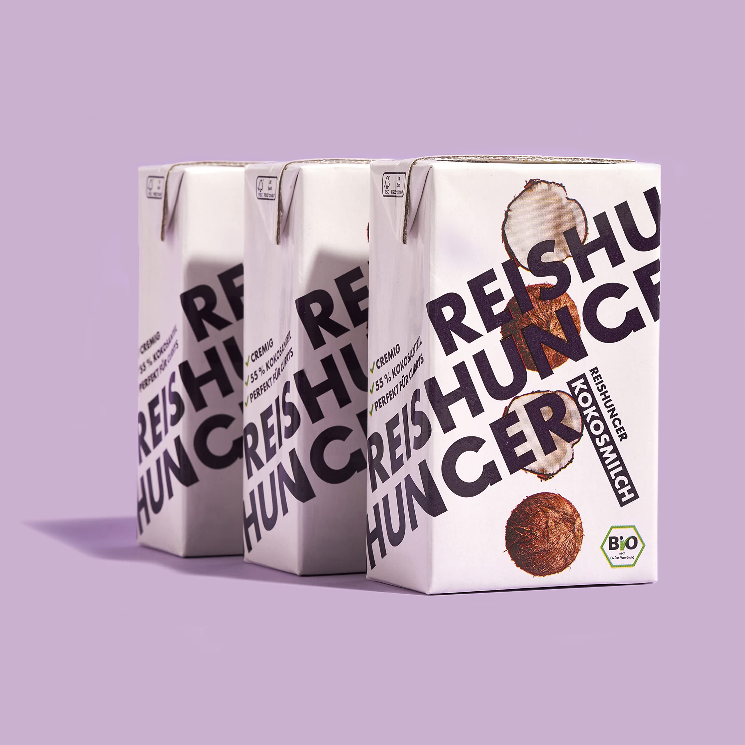 REISHUNGER Cremige BIO Kokosmilch – 12 x 250 ml | Premium Qualität & frei von Zusätzen – Perfekt für asiatische Currys & cremige Suppen