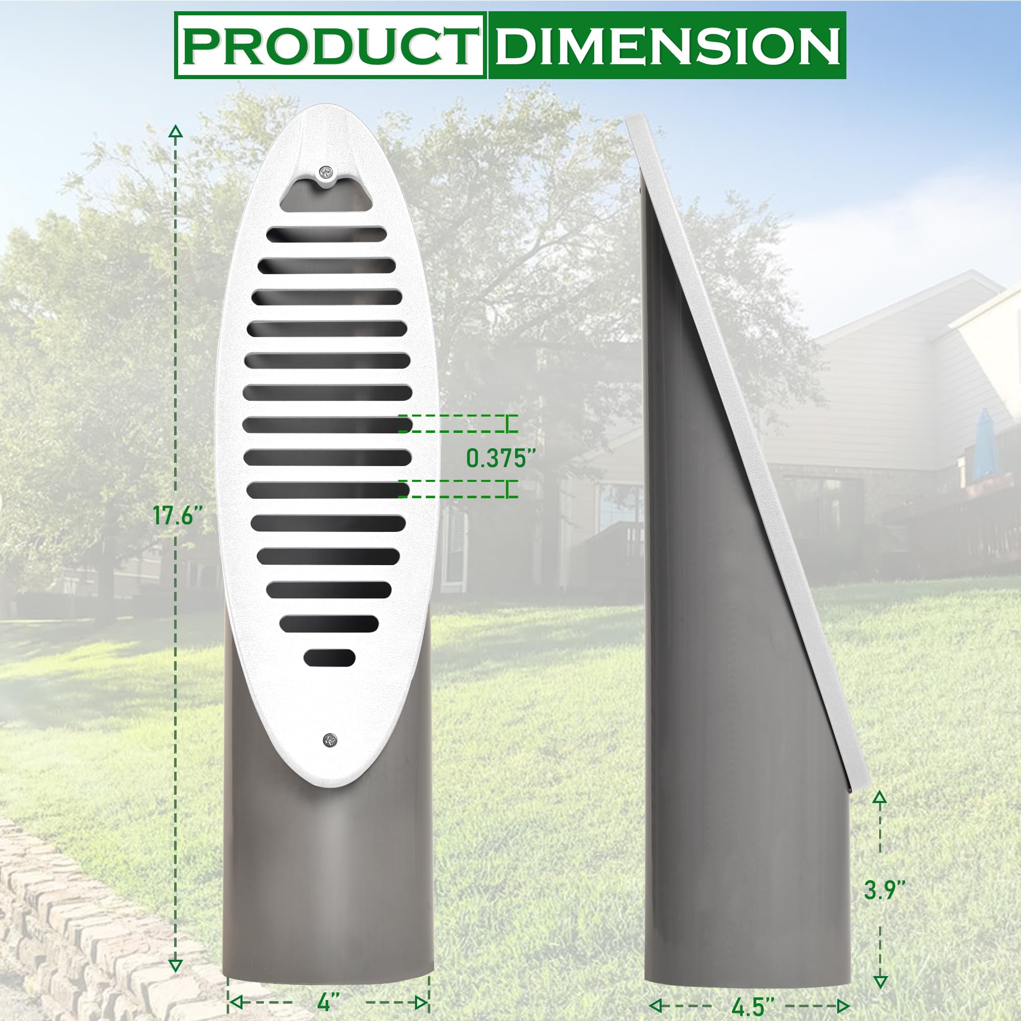 CrawlSpace-DIY - Lawn Yard Drain Sump Pump Discharge Downspout Extension - Lawn Grate Waterproof Protection for Yard - Oval-Shaped Inlet Fits 3 or 4 Drainpipe - Prevent Pop-up Water Emitters