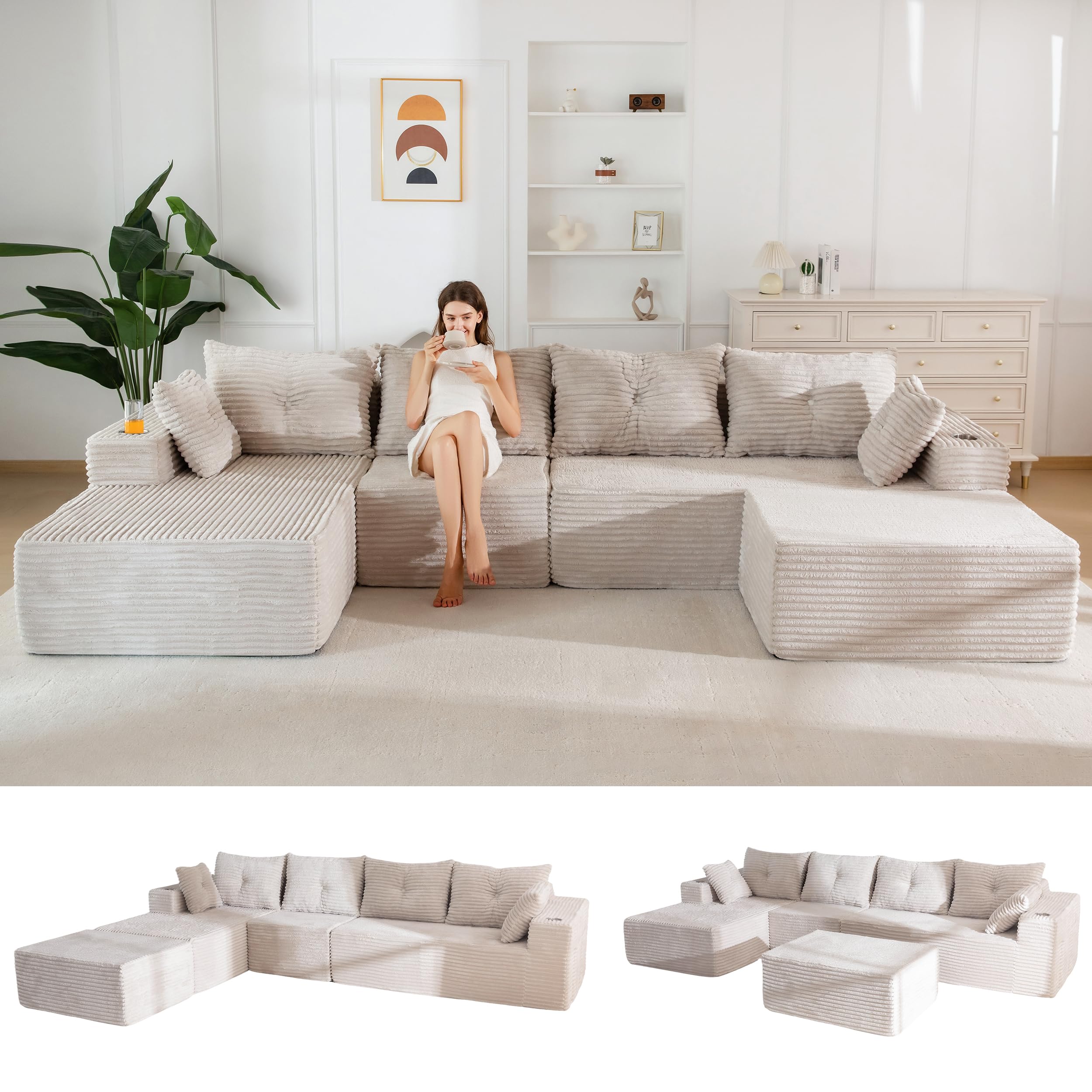 MAXYOYO 132 Giant U-Shaped Modular Sectional Couch