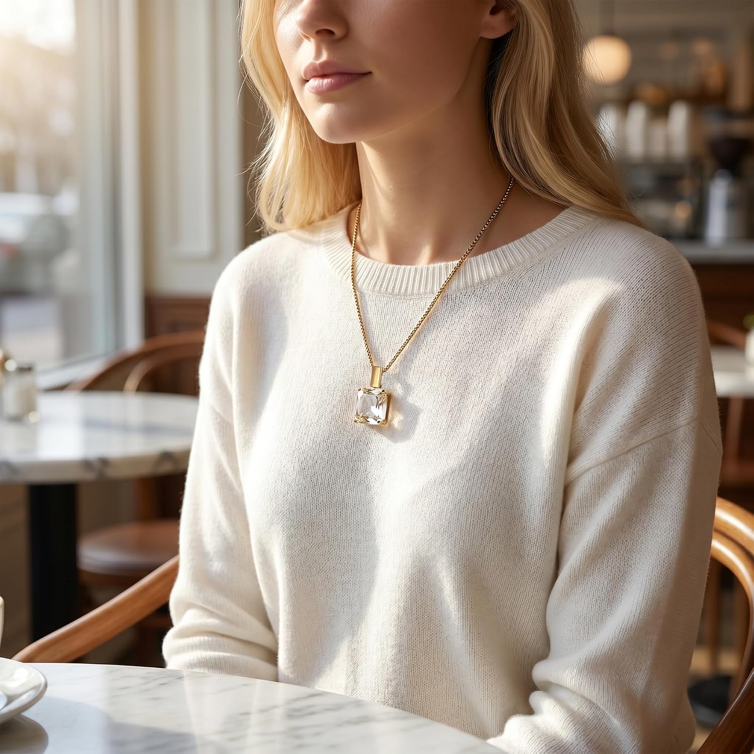 14K Gold Plated Square Glass Pendant Necklaces for Women