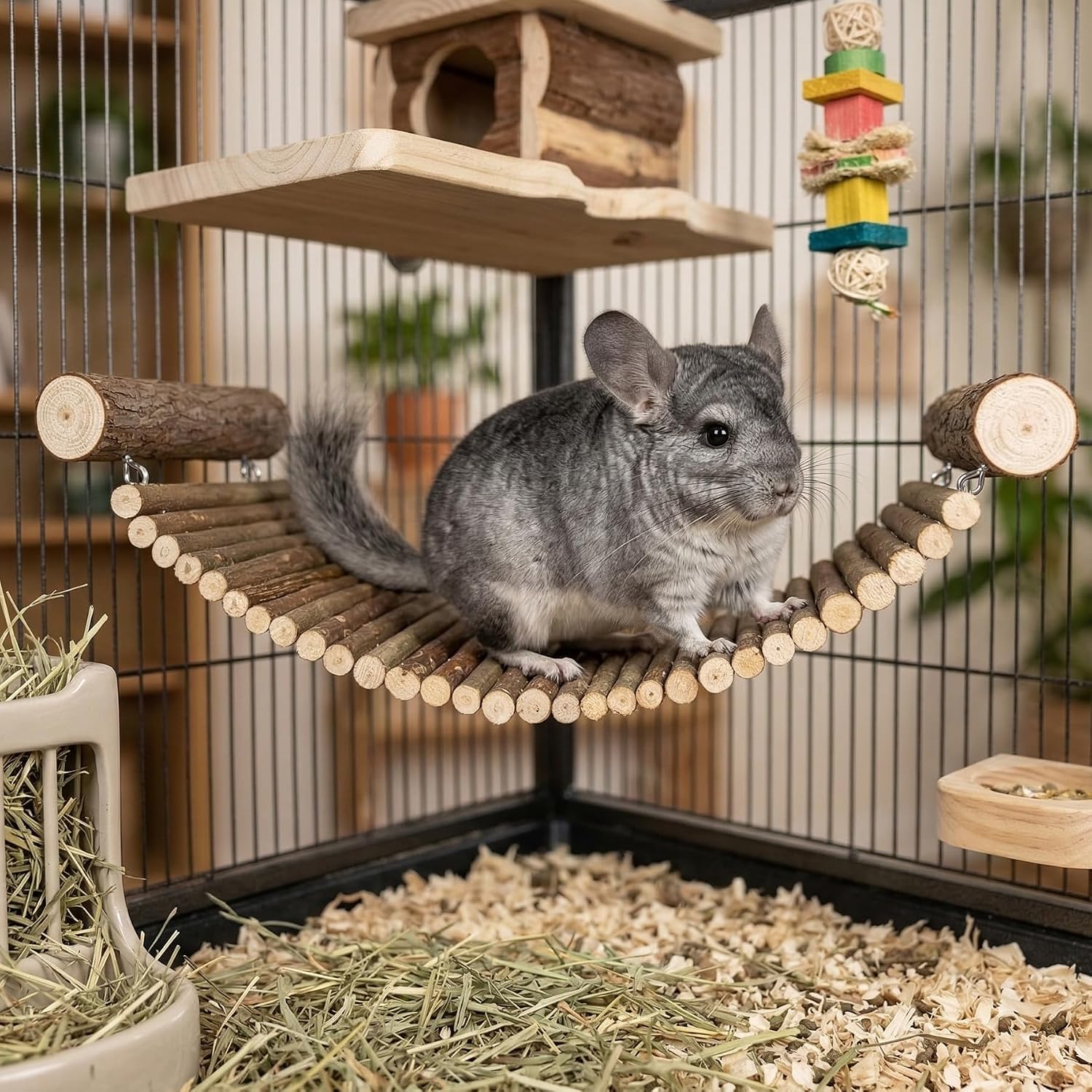 Chinchilla Wooden Suspension Bridge Platform Toy, Small Animal Climbing Toys for Chinchilla Hamsters Sugar Glider Squirrel Gerbils Rat and Other Small Animals image 2