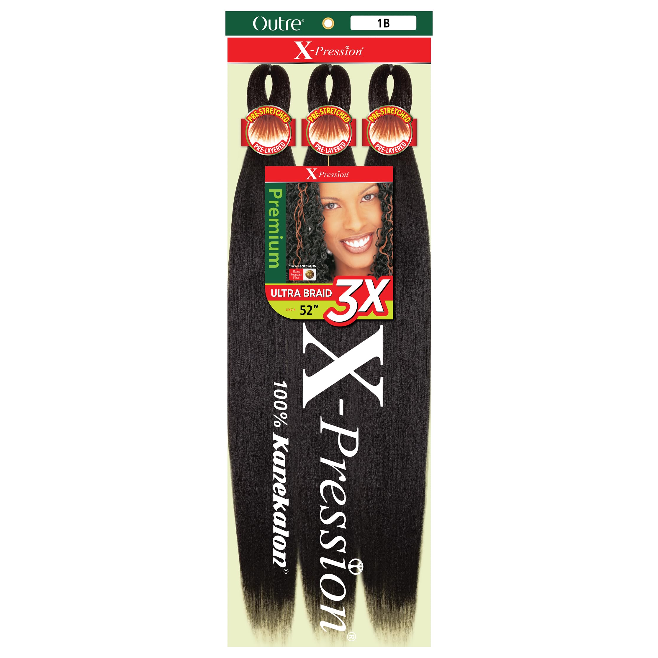 X-Pression Braid - Pre Stretched Braid 52" 3X (5 Pack, OFF BLACK 1B)