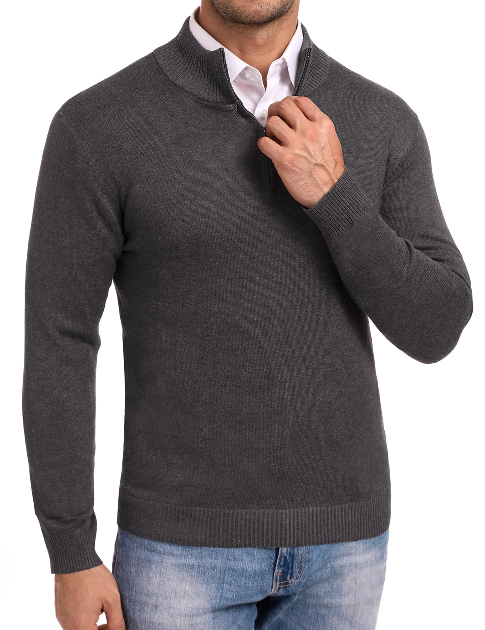 iClosam Maglione Uomo Invernali Collo Alto con Zip Pullover Giacca in Maglia Maglione Pullover Invernale Tenere Caldo