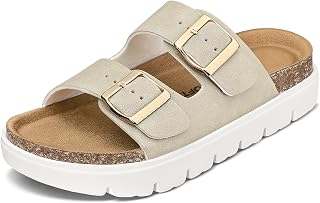mysoft Women's Platform Footbed Cork Sandals Slip On Casual Slide Sandals | 1.7 Inch Platform, Arch Support, Adjustable Buckle, Open Toe, Comfortable, Breathable, Daily Walking, Summer, Outdoor Casual