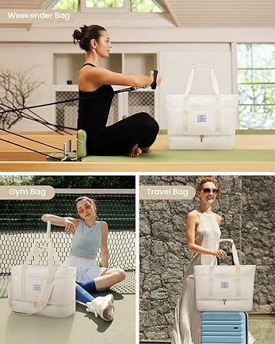 Miniatura 7 de LOVEVOOK Bolsa de viaje para mujer, bolsas de fin de semana para mujer con compartimento para zapatos, bolsa de lona para gimnasio, bolsas de viaje