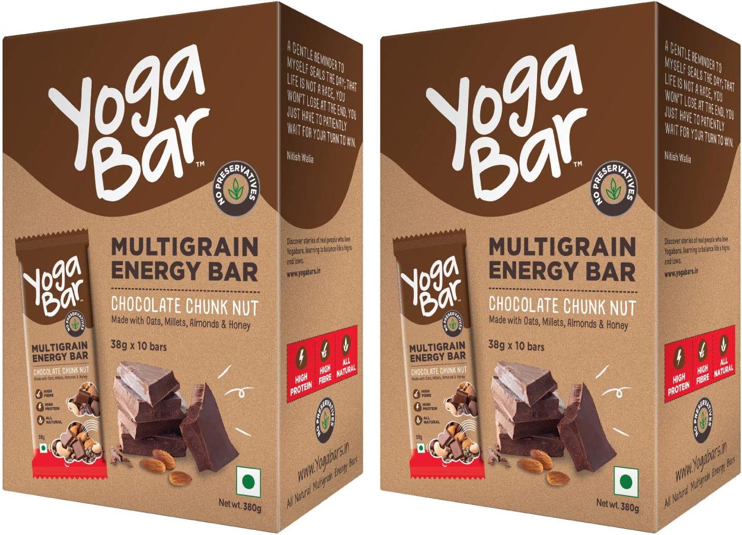 Chocolate Chunk Multigrain-Energy Bars - Healthy Diet Snacks with Almonds Oats and Millets Gluten Free and High Protein Crunchy Nut Bar Packed with Chia and Sunflower Seeds (10 Bars)