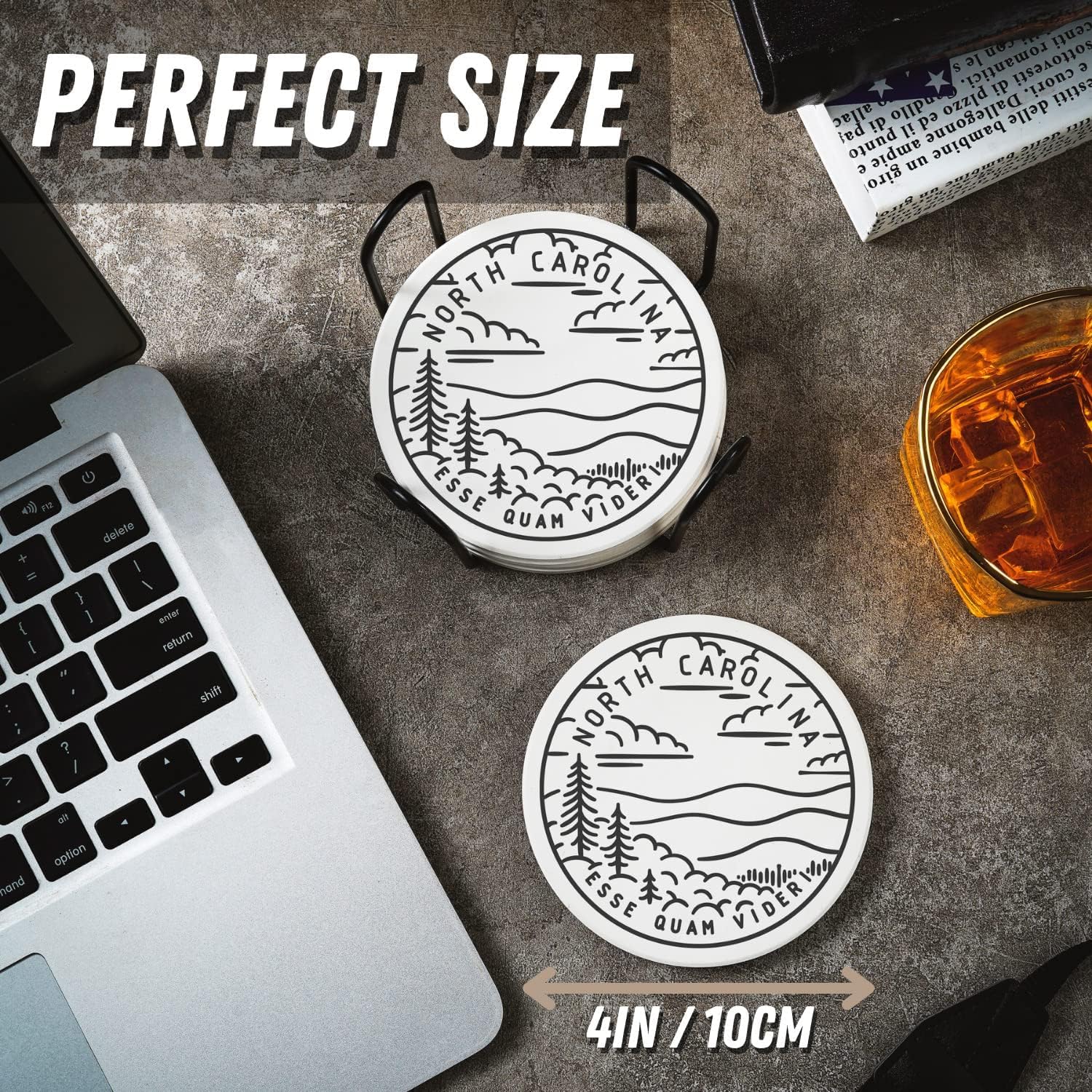 Onebttl North Carolina Gifts Coaster Souvenir, Travel Homesick Gifts, Home Decor for Women, Moving, Housewarming, Set of 6, Ceramic, Absorbent with Cork Base - Image 2