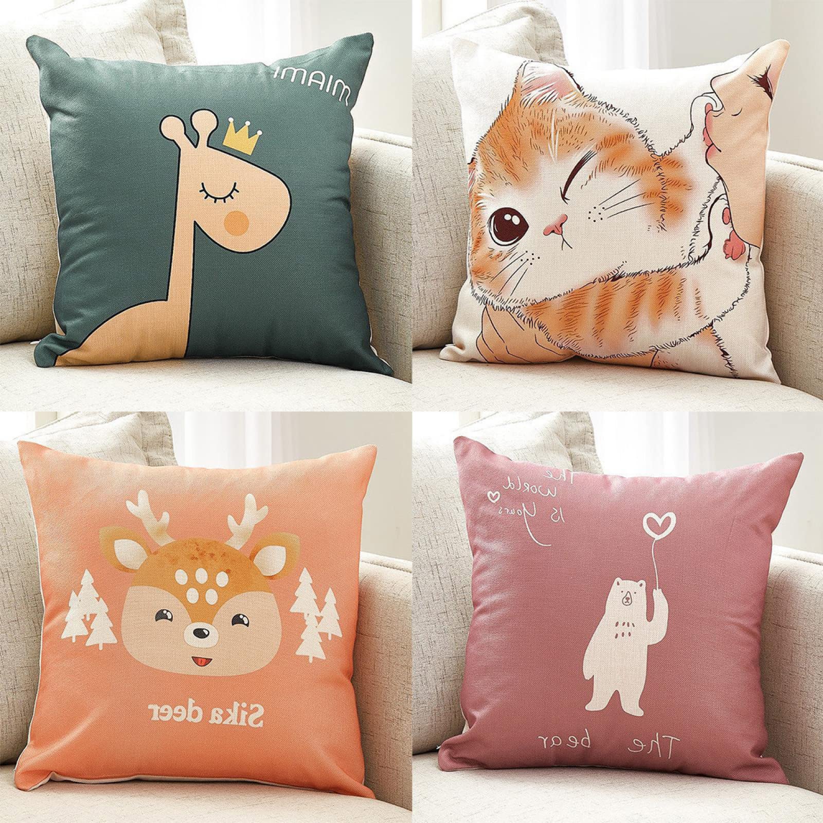 Housse de coussin 55x55cm en lin rose orangé lot de 4 pour canapé élégant
