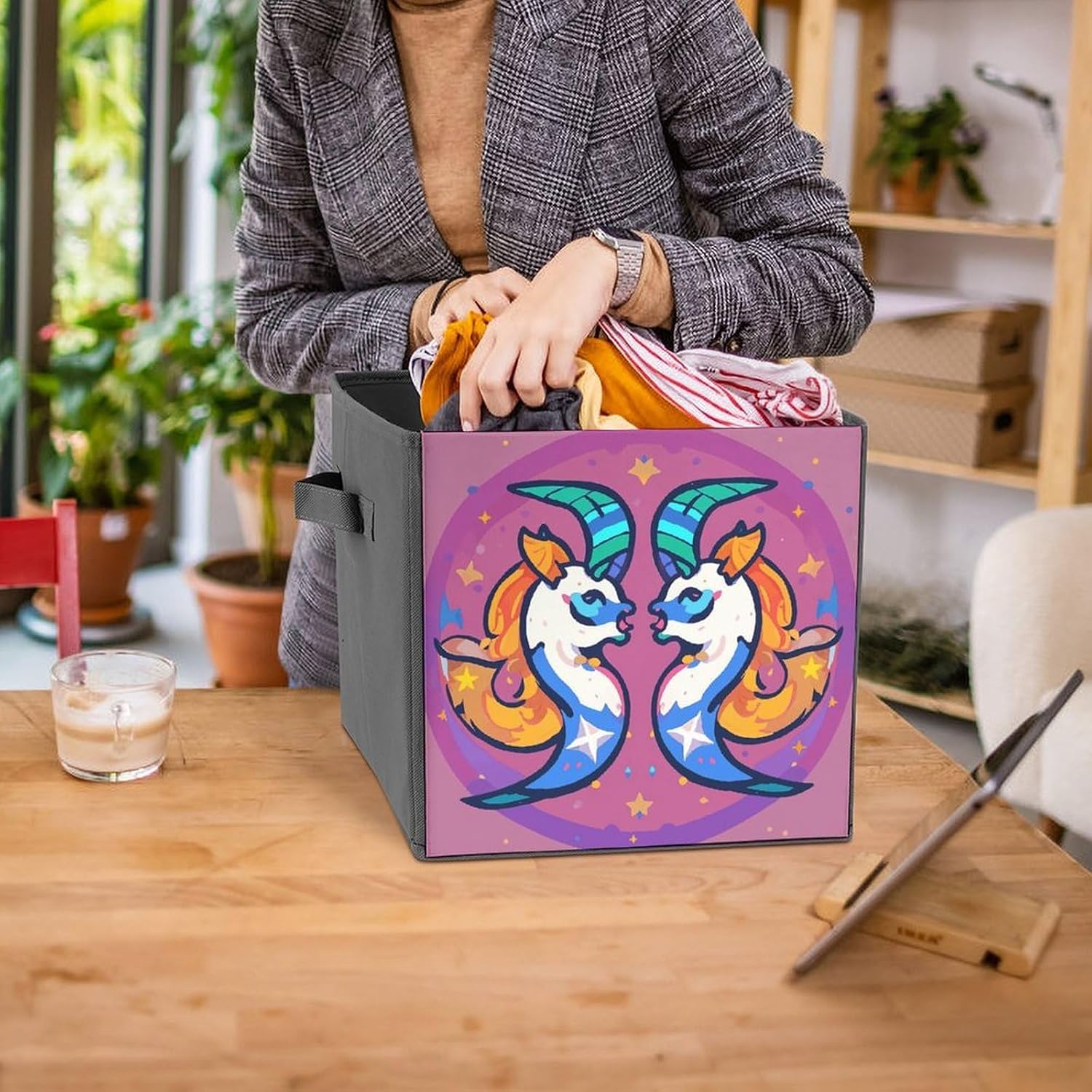 Folding Storage Bins Oxford Fabric Clothes Storage Boxes with Handles | Gemini Cube Organizer, Easy to Store, Multi Functional Cube Storage Organizer for Office Bedroom