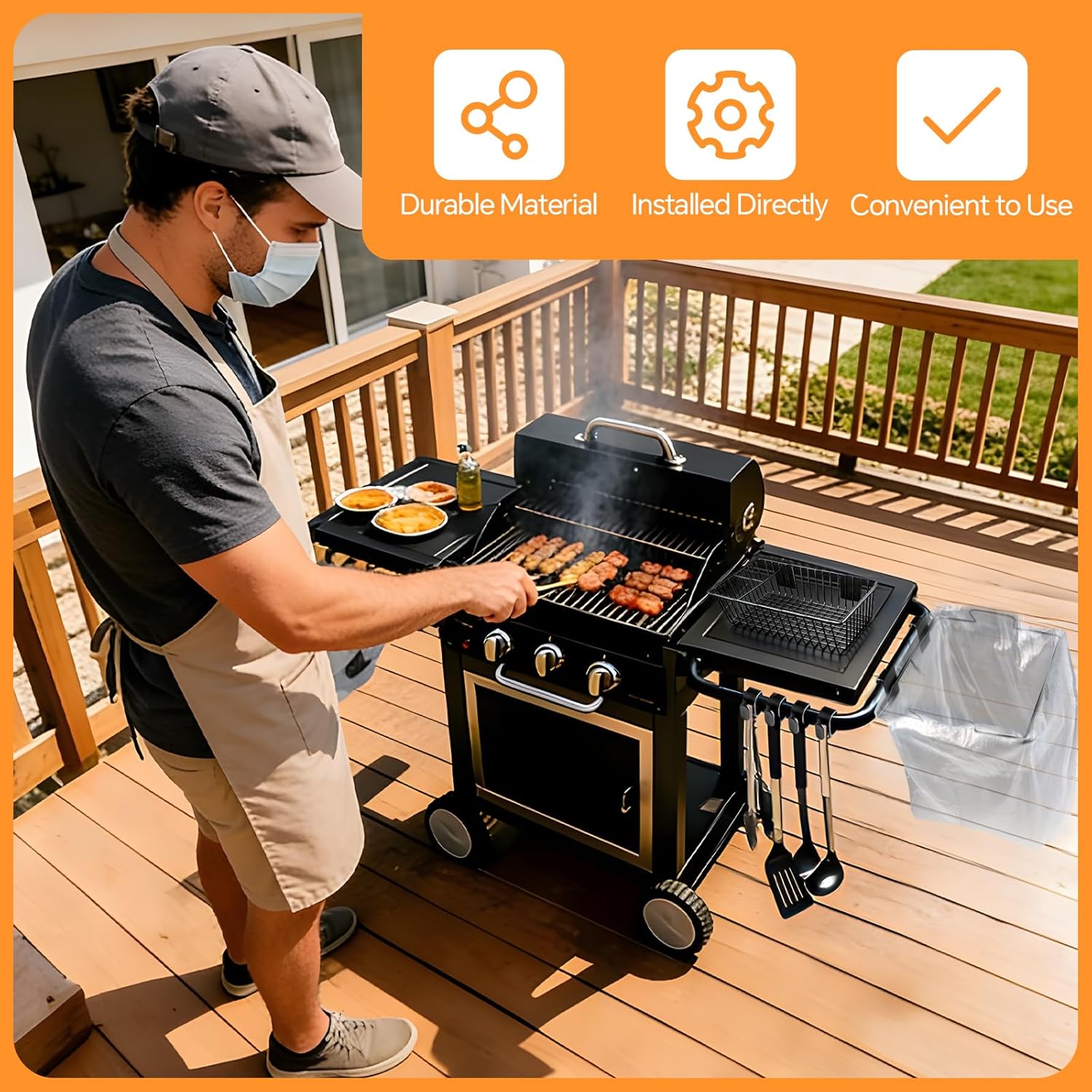 Organizer Kit for Weber Grills Includes Paper Towel Holder Garbage Bag Holder Condiment Caddy and Four Tool Hooks, Grill Accessories for Weber Side Rail
